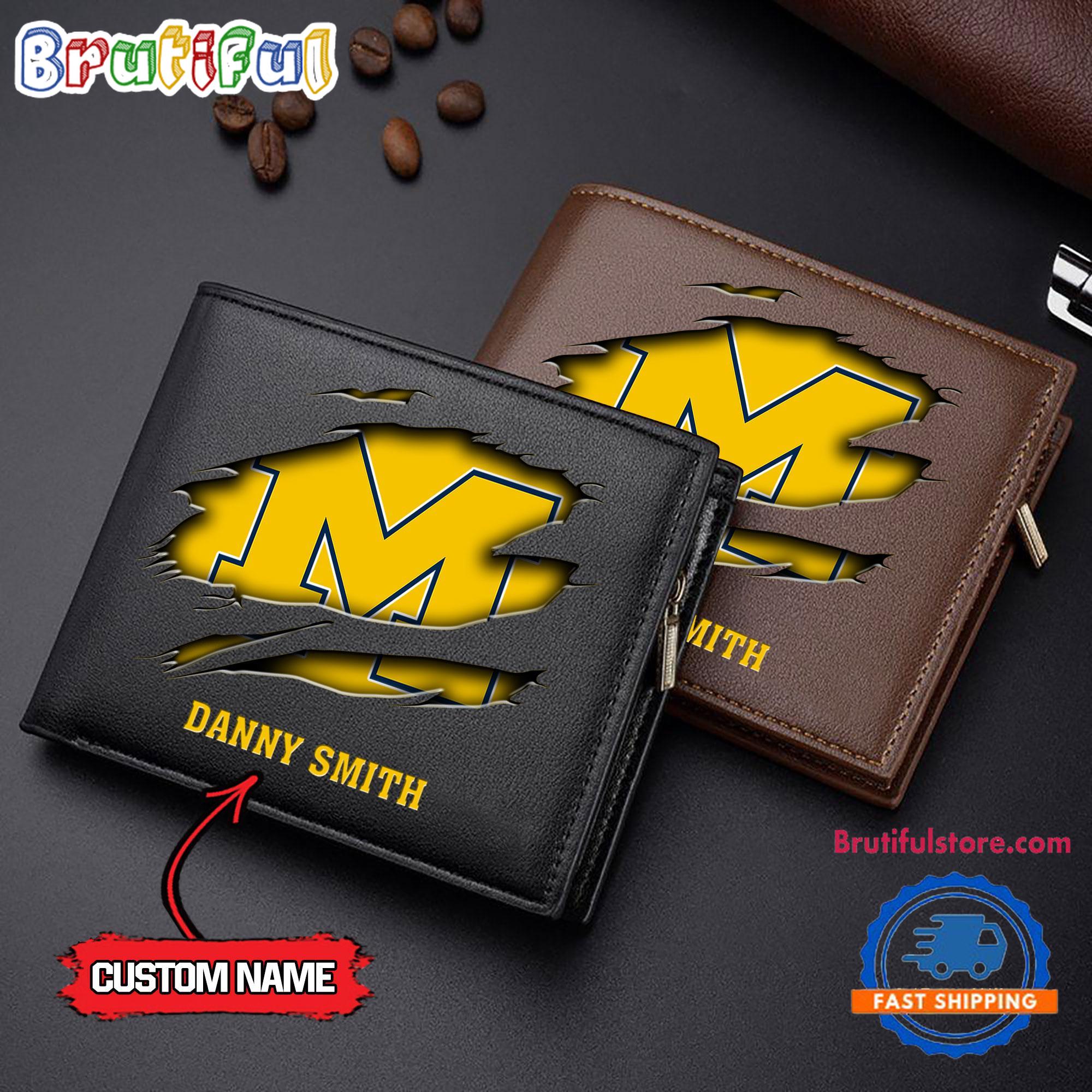 NCAA Michigan Wolverines Sporty Custom Men's Leather Wallet