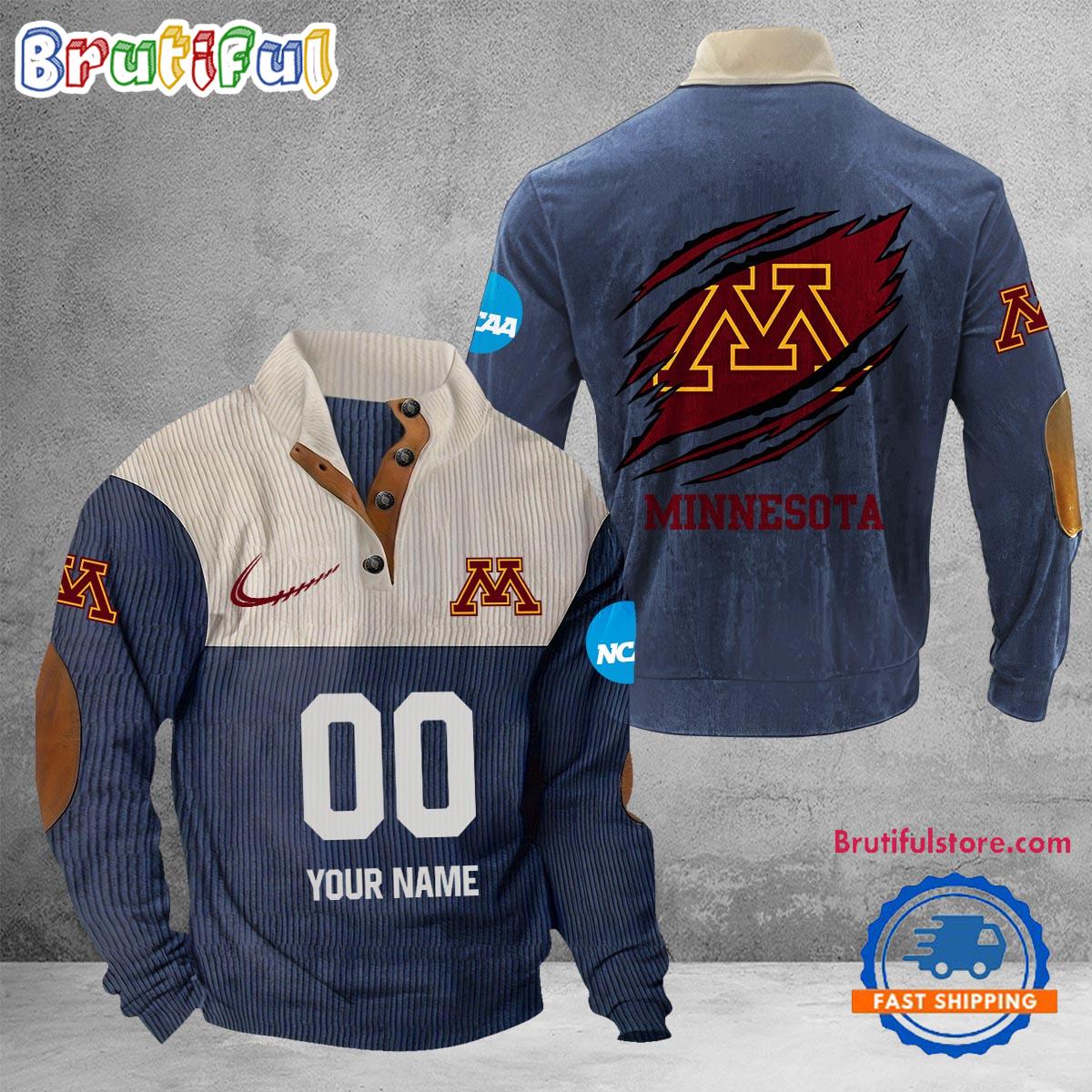 NCAA Minnesota Golden Gophers Sport Team Custom Name And Number Buttoned Collar Sweatshirt