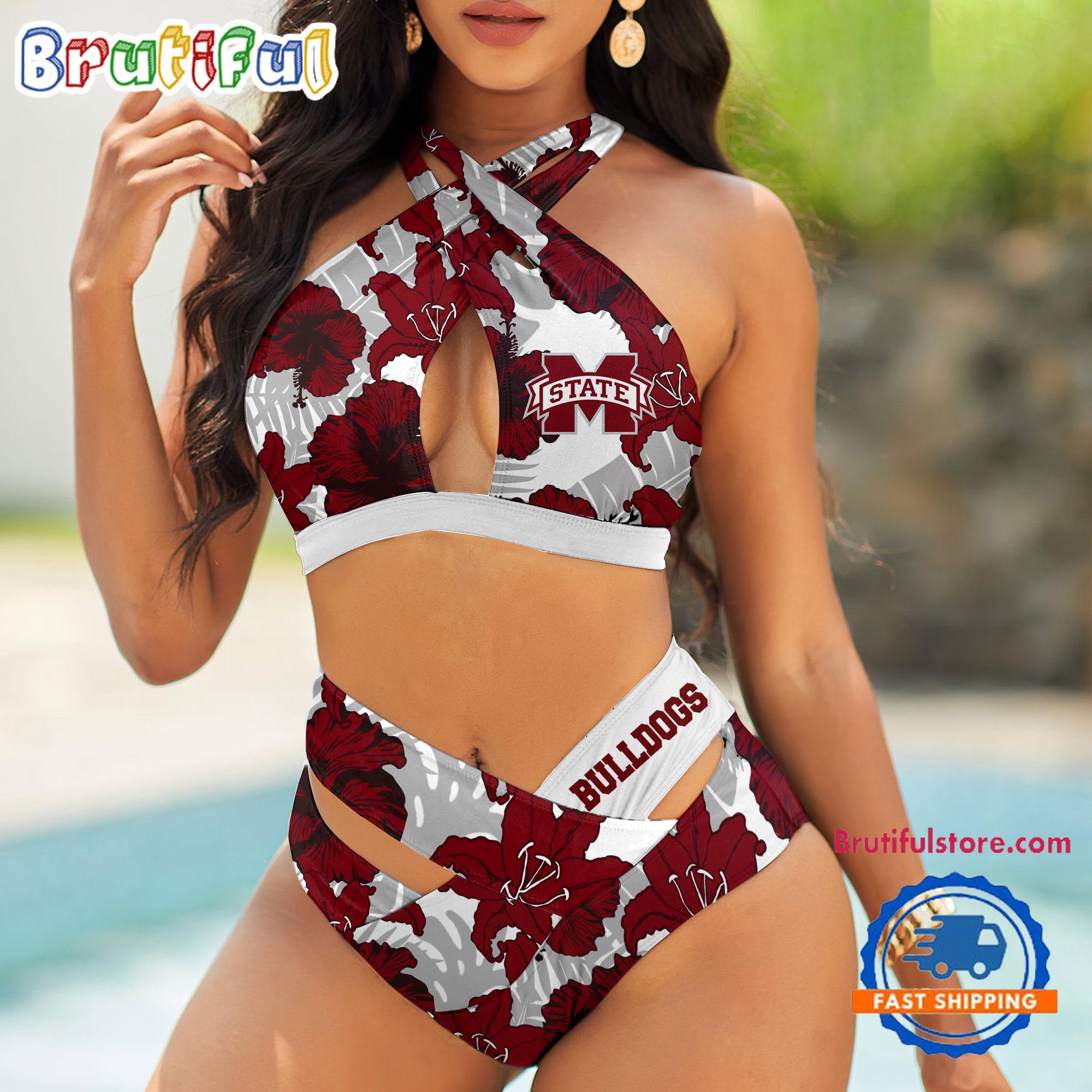 NCAA Mississippi State Bulldogs Hawaiian Pattern Summer Beach Women's Bikini Set