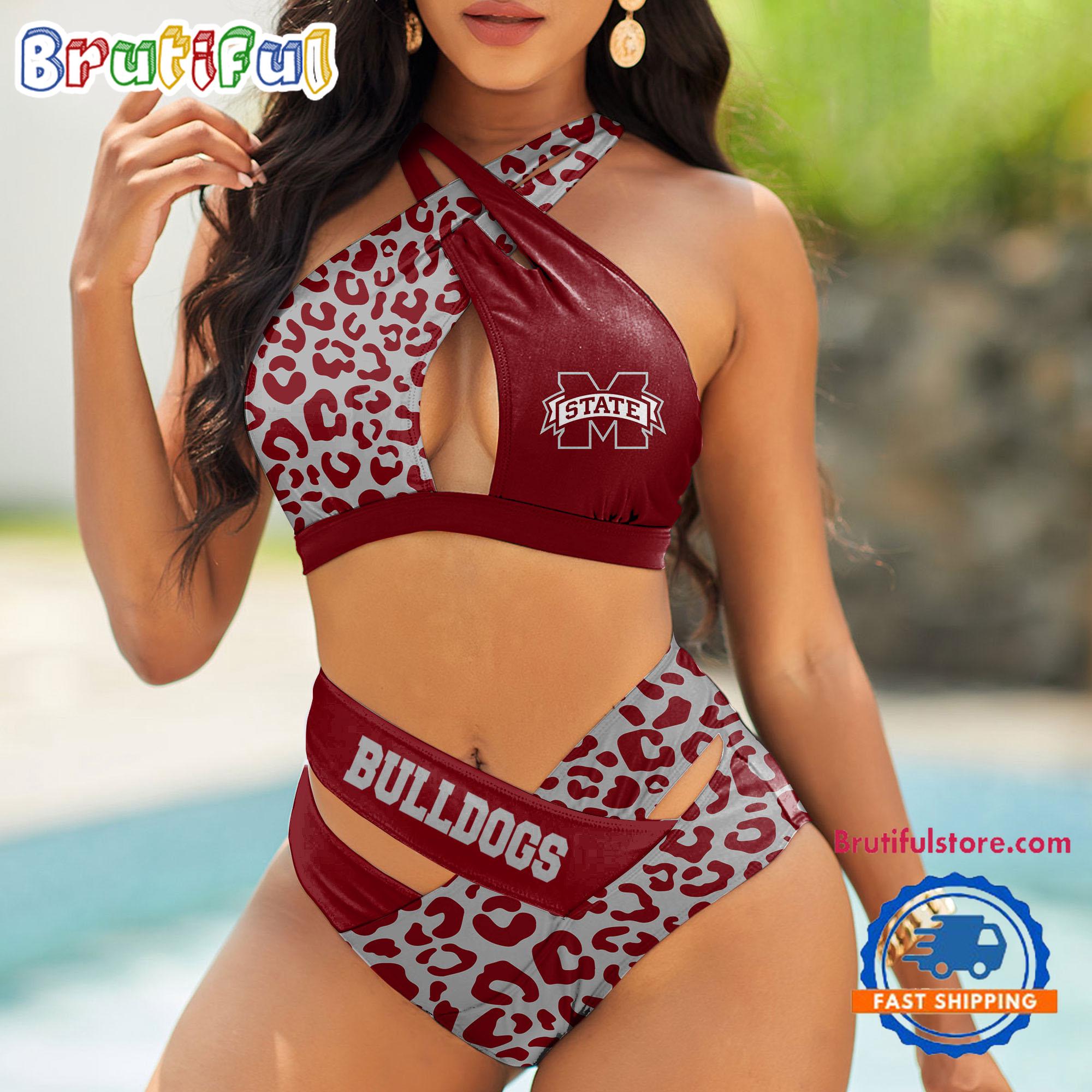 NCAA Mississippi State Bulldogs Leopard Pattern Summer Beach Women's Bikini Set
