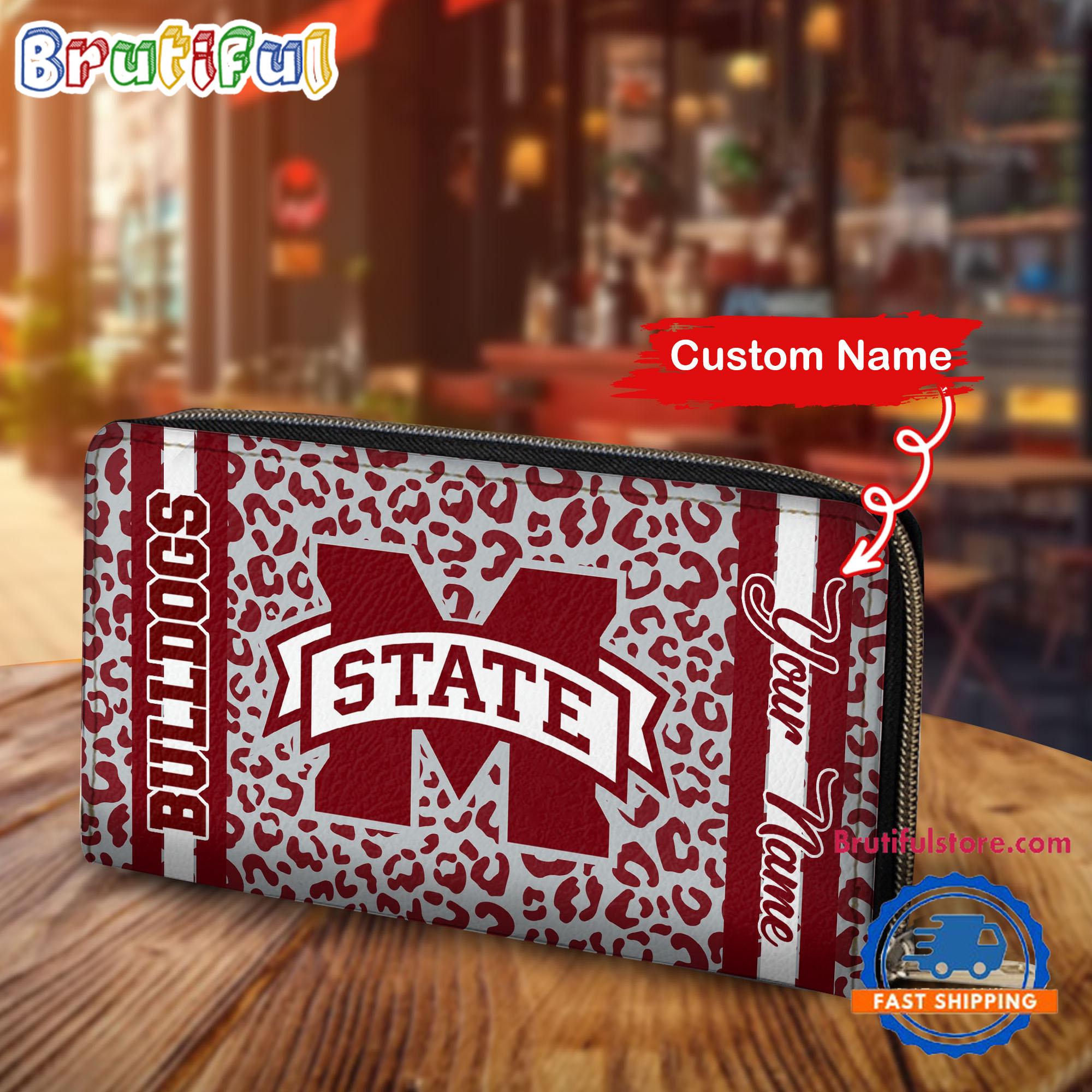 NCAA Mississippi State Bulldogs Leopard Women's Zip Around Wallet, Sporty Women's Wallet