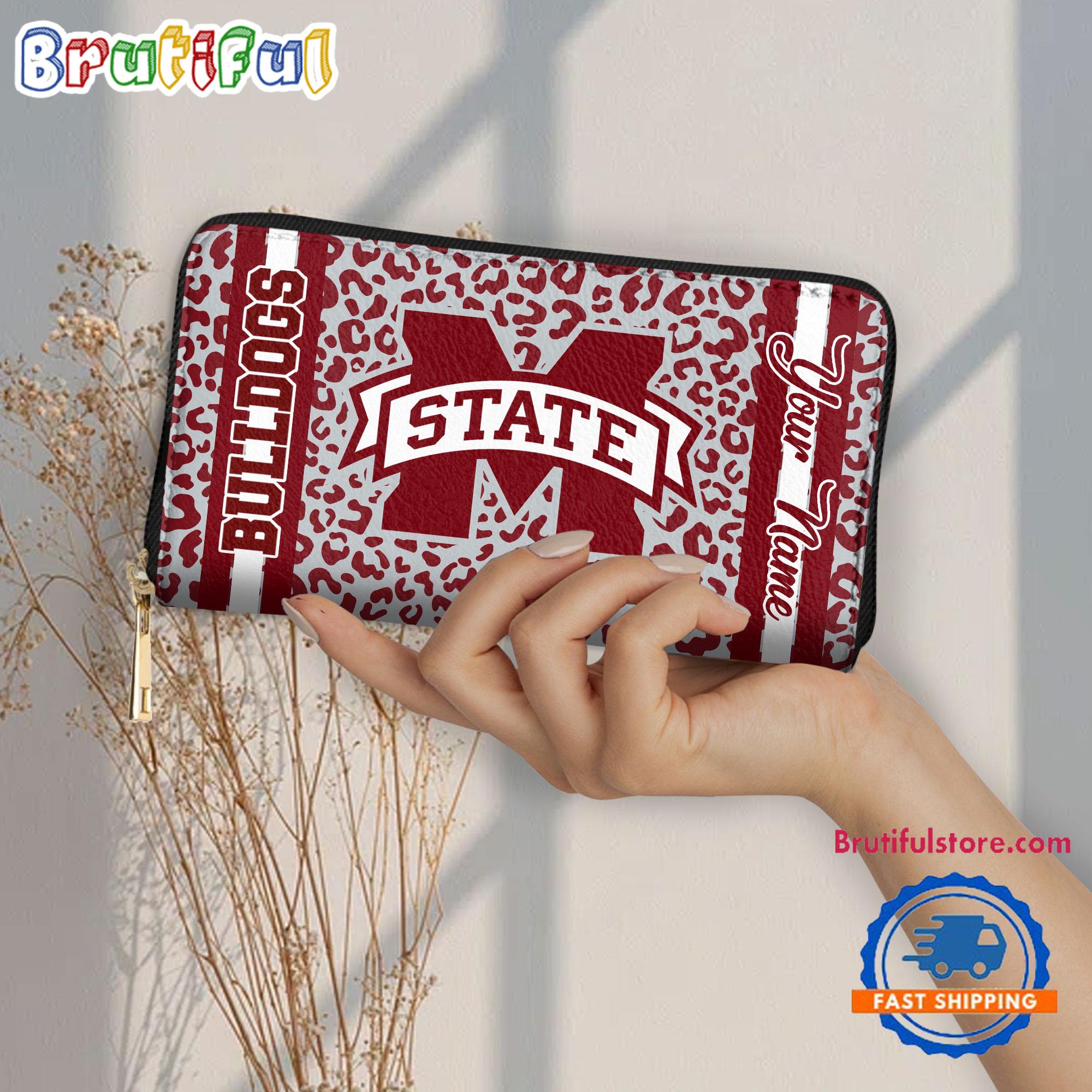 NCAA Mississippi State Bulldogs Leopard Women's Zip Around Wallet, Sporty Women's Wallet