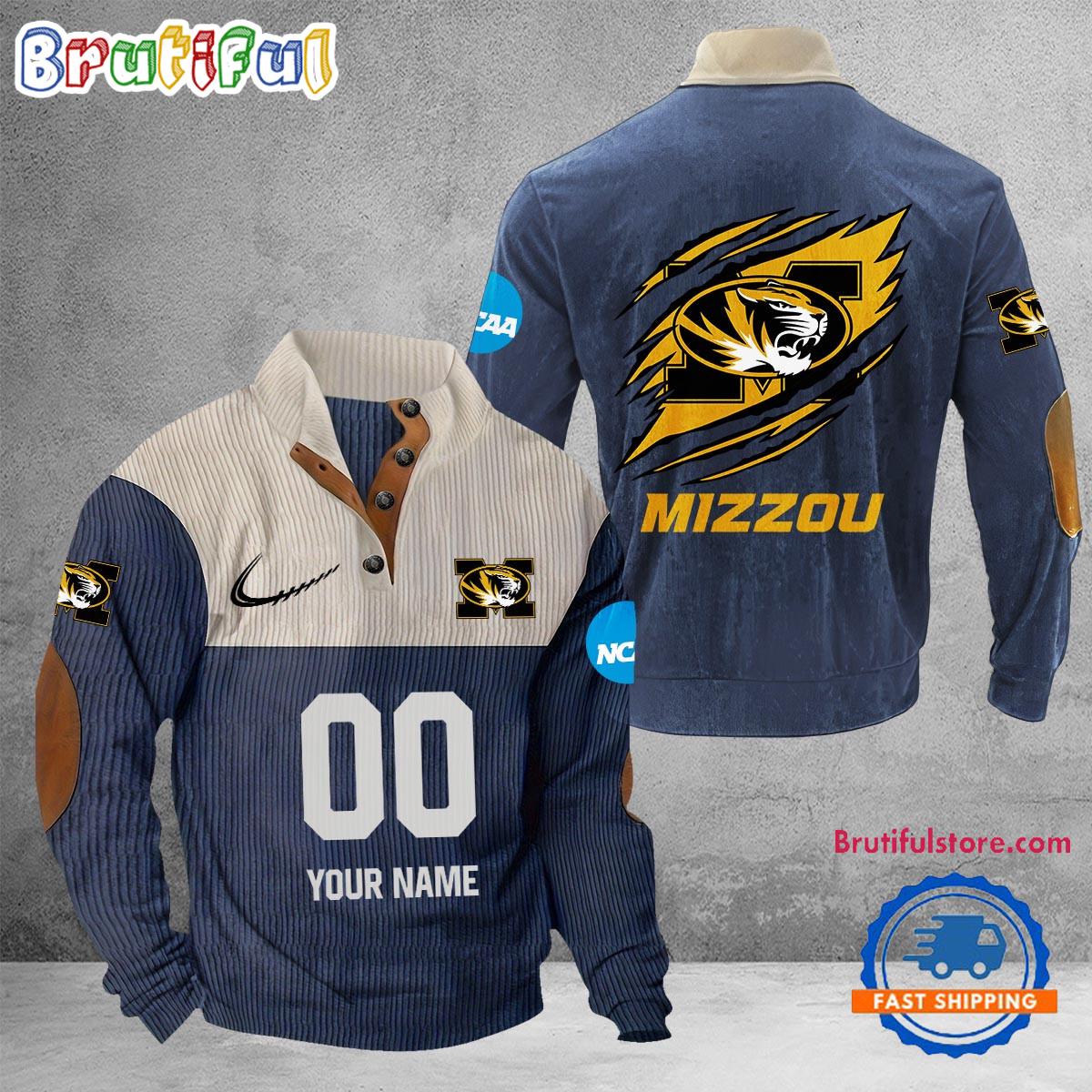 NCAA Missouri Tigers Sport Team Custom Name And Number Buttoned Collar Sweatshirt