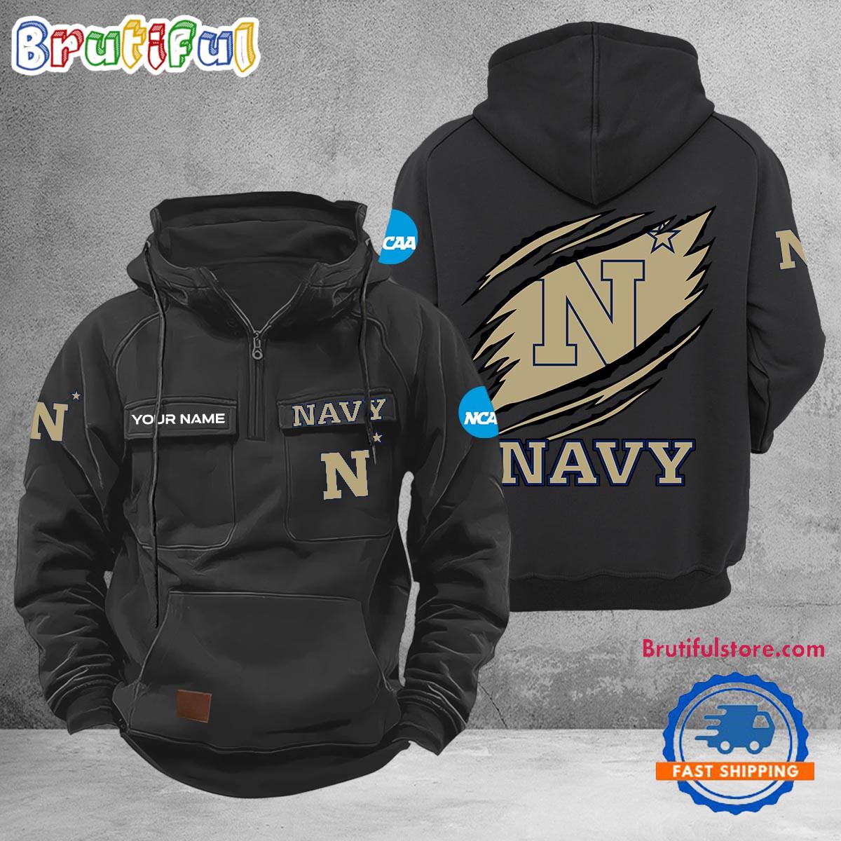 NCAA Navy Midshipmen Sport Team Design Logo Name Cargo Hoodie