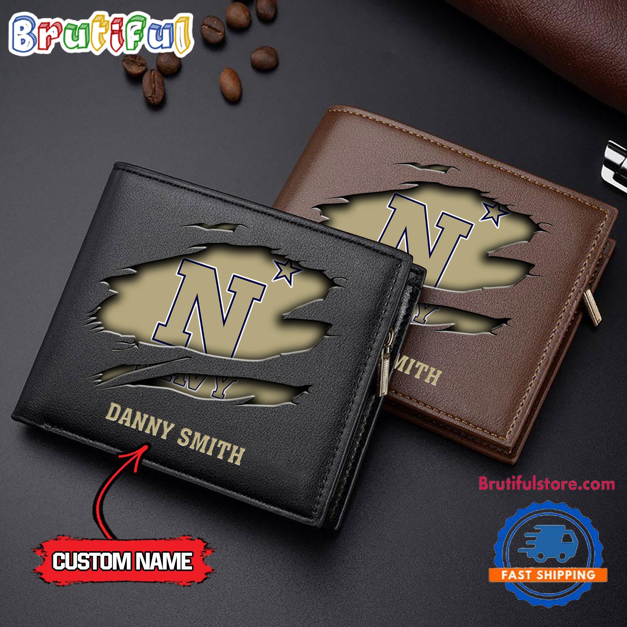 NCAA Navy Midshipmen Sporty Custom Men's Leather Wallet