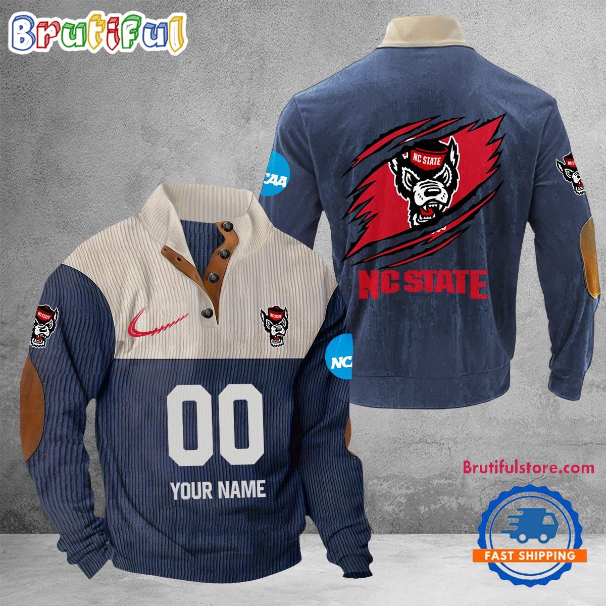 NCAA NC State Wolfpack Sport Team Custom Name And Number Buttoned Collar Sweatshirt