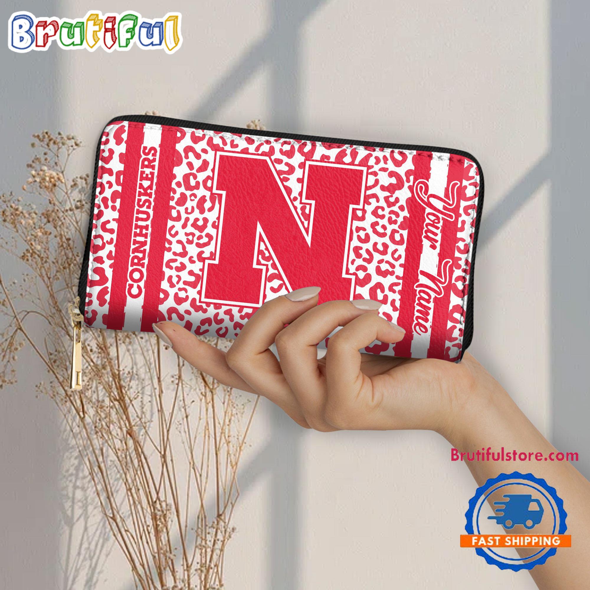 NCAA Nebraska Cornhuskers Leopard Women's Zip Around Wallet, Sporty Women's Wallet
