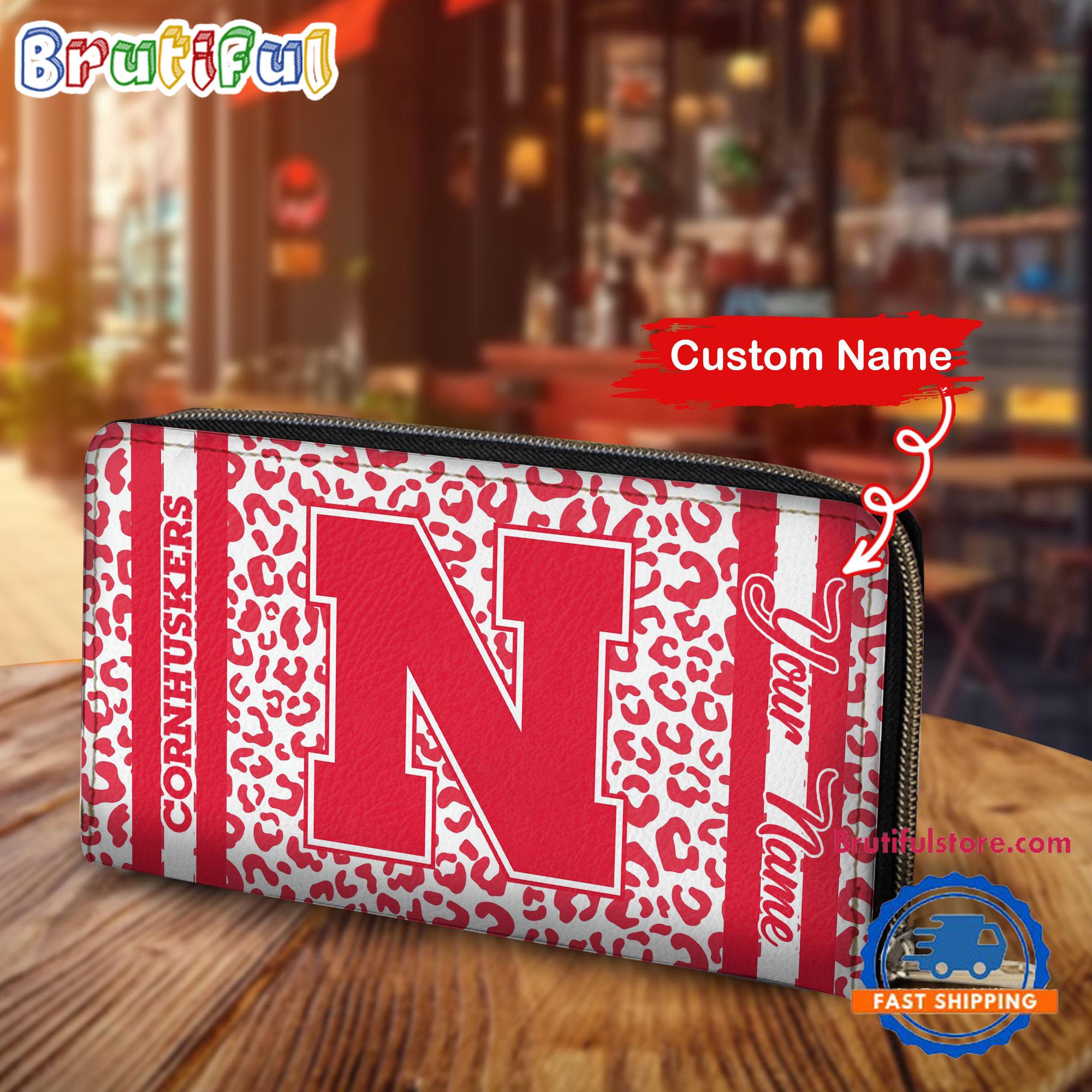NCAA Nebraska Cornhuskers Leopard Women's Zip Around Wallet, Sporty Women's Wallet