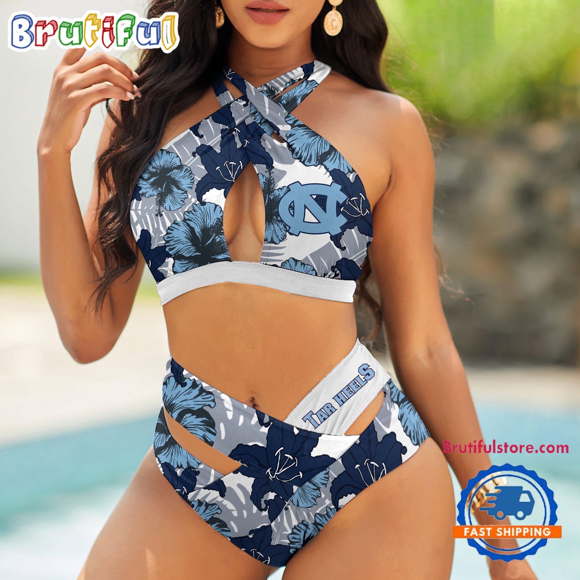 NCAA North Carolina Tar Heels Hawaiian Pattern Summer Beach Women's Bikini Set