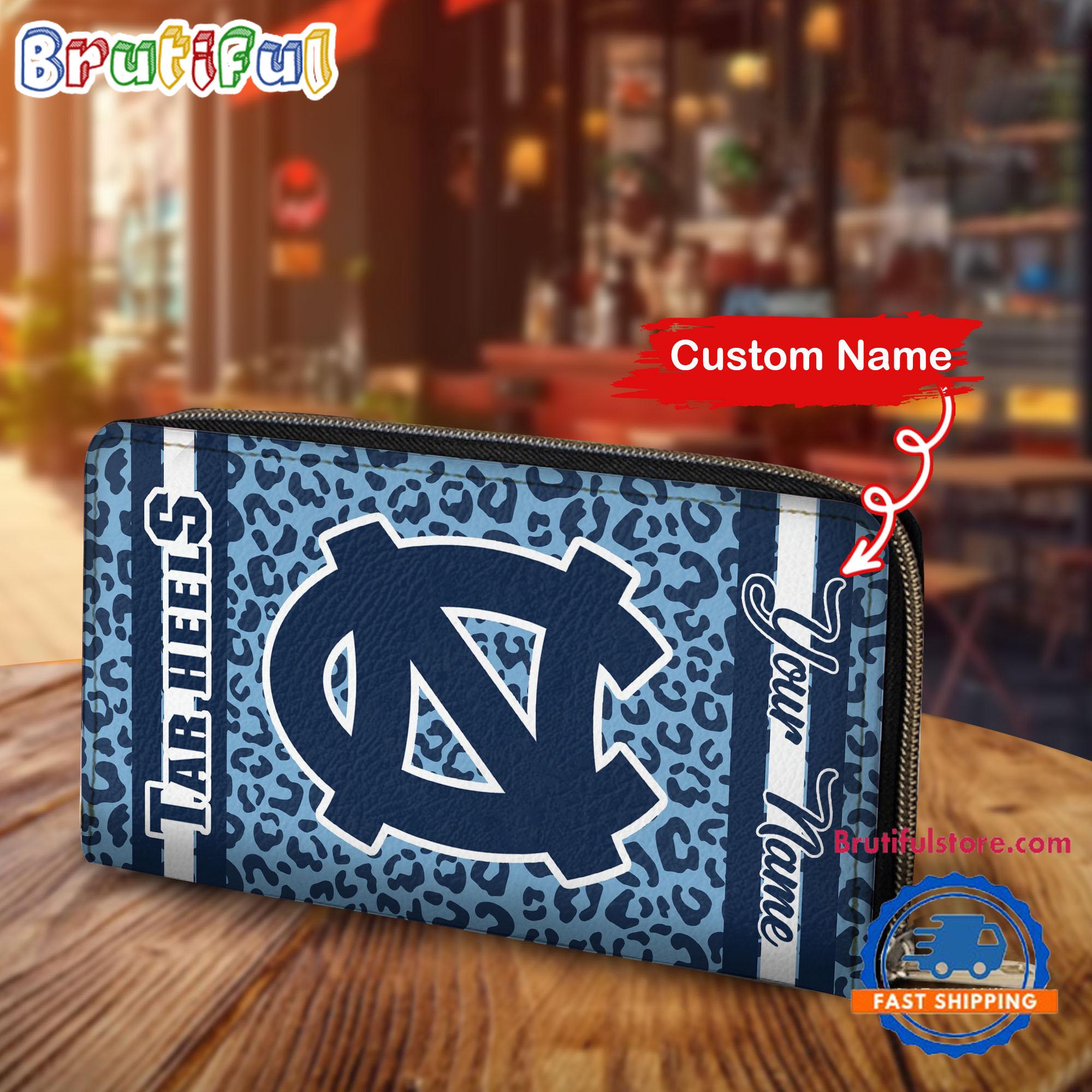 NCAA North Carolina Tar Heels Leopard Women's Zip Around Wallet, Sporty Women's Wallet