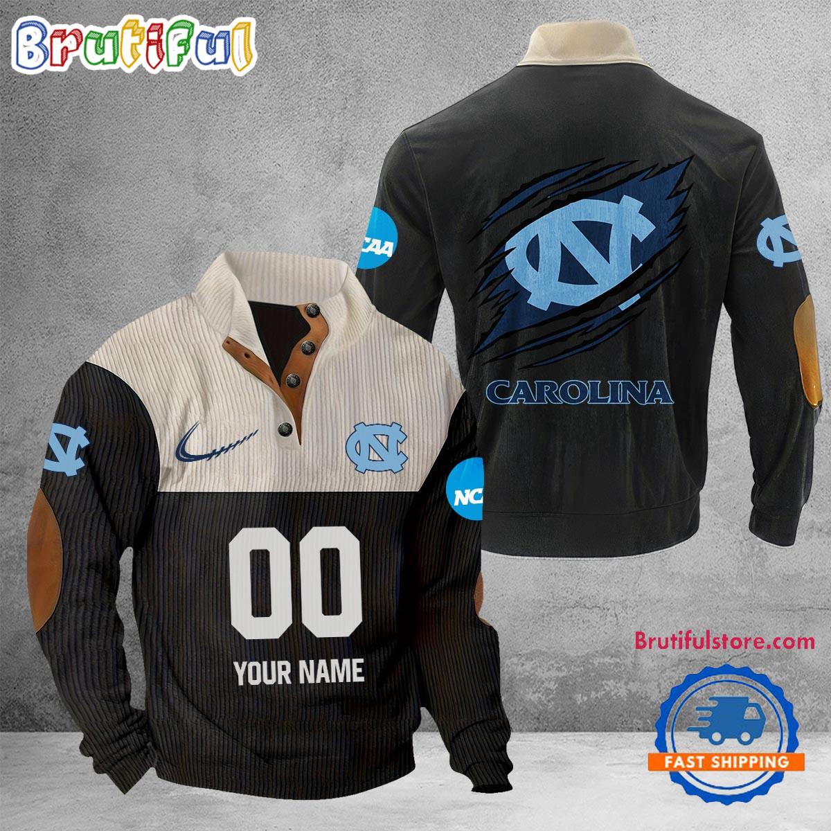 NCAA North Carolina Tar Heels Sport Team Custom Name And Number Buttoned Collar Sweatshirt