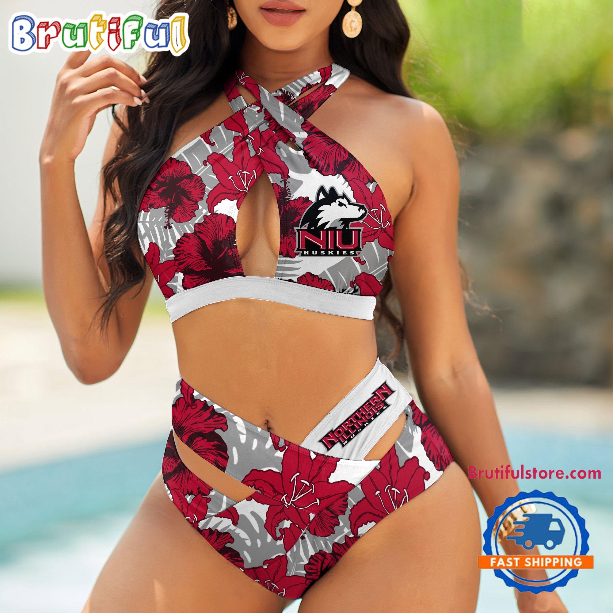 NCAA Northern Illinois Huskies Hawaiian Pattern Summer Beach Women's Bikini Set