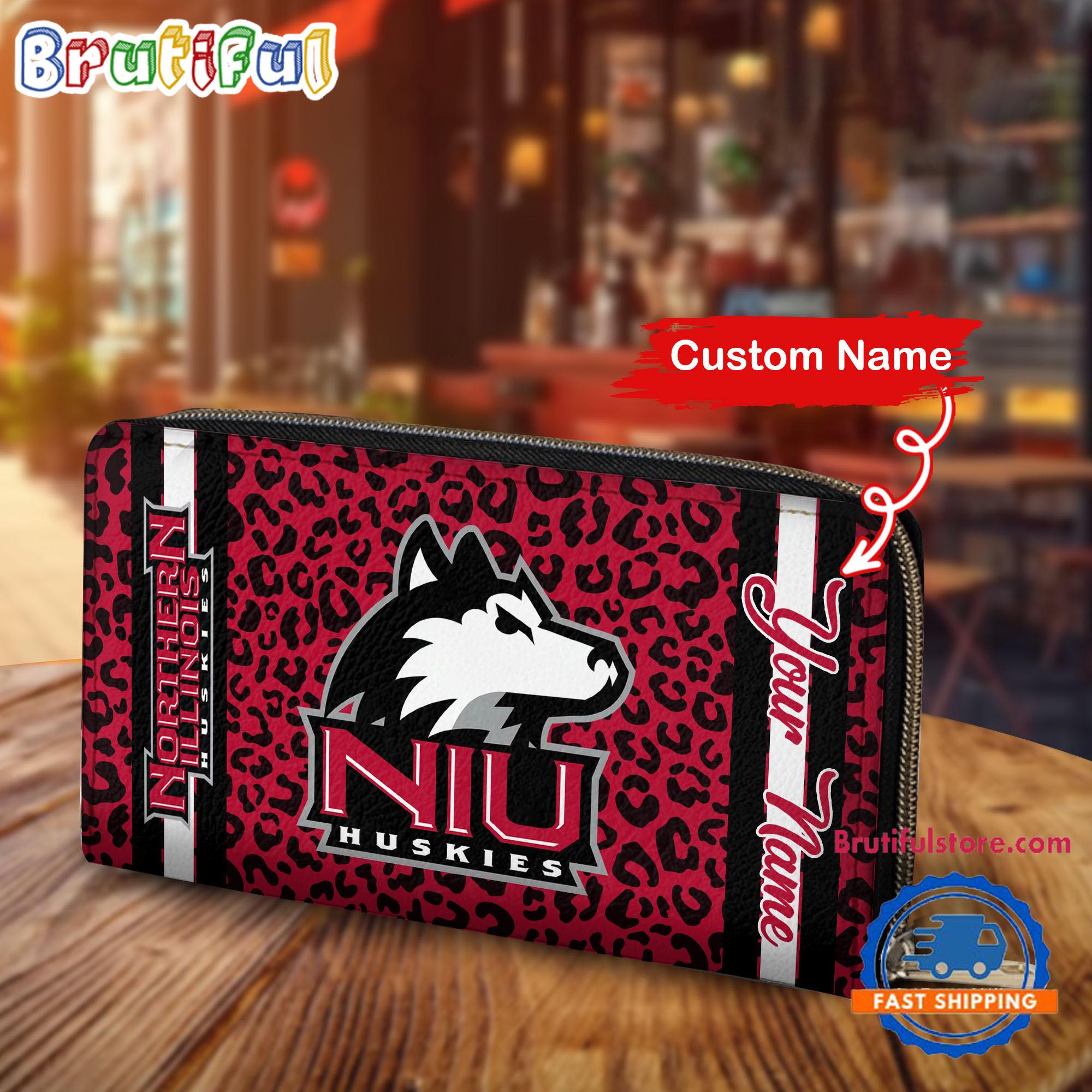 NCAA Northern Illinois Huskies Leopard Women's Zip Around Wallet, Sporty Women's Wallet