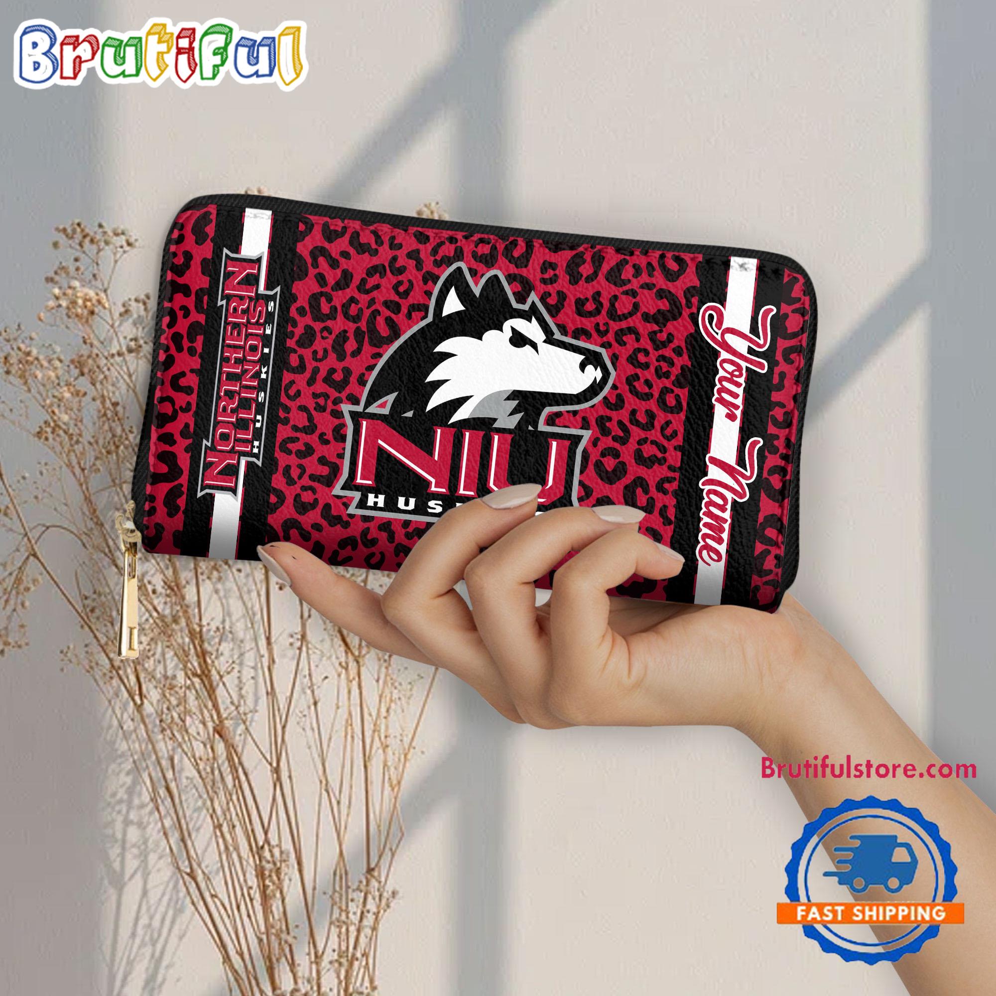 NCAA Northern Illinois Huskies Leopard Women's Zip Around Wallet, Sporty Women's Wallet