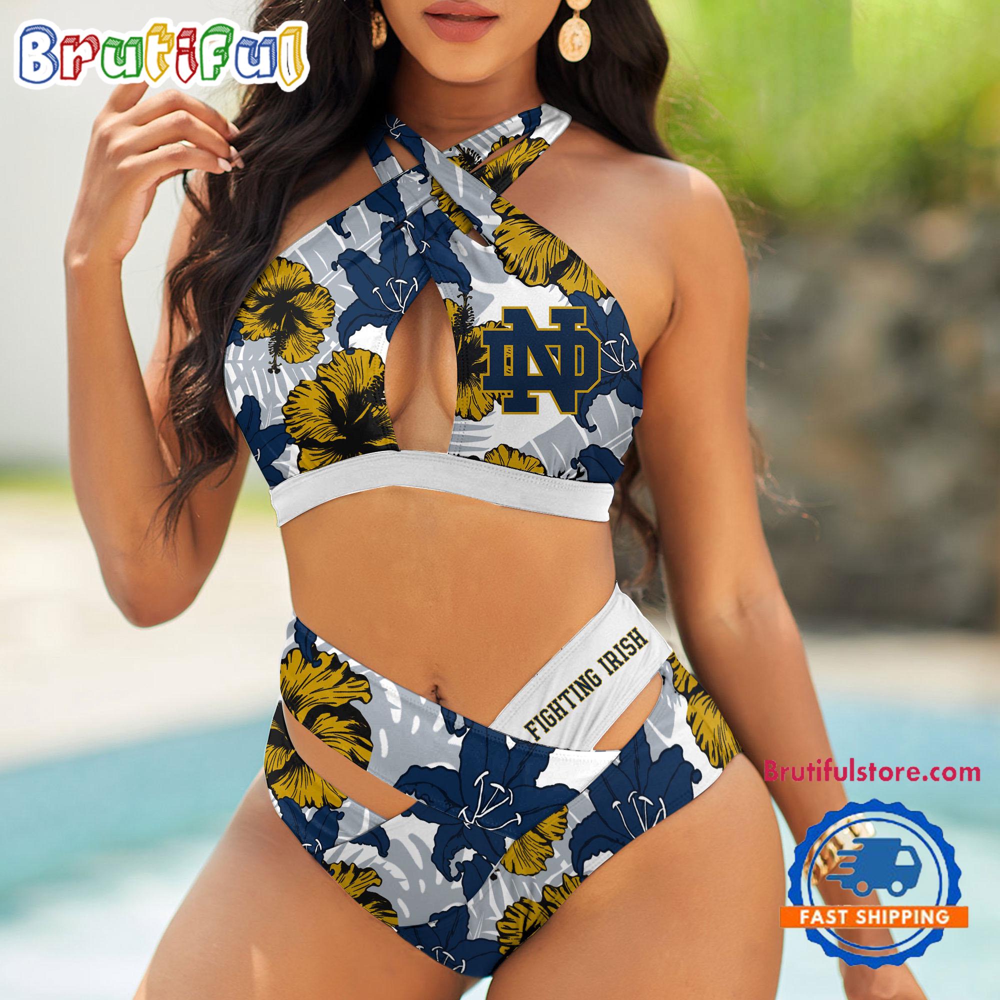 NCAA Notre Dame Fighting Irish Hawaiian Pattern Summer Beach Women's Bikini Set
