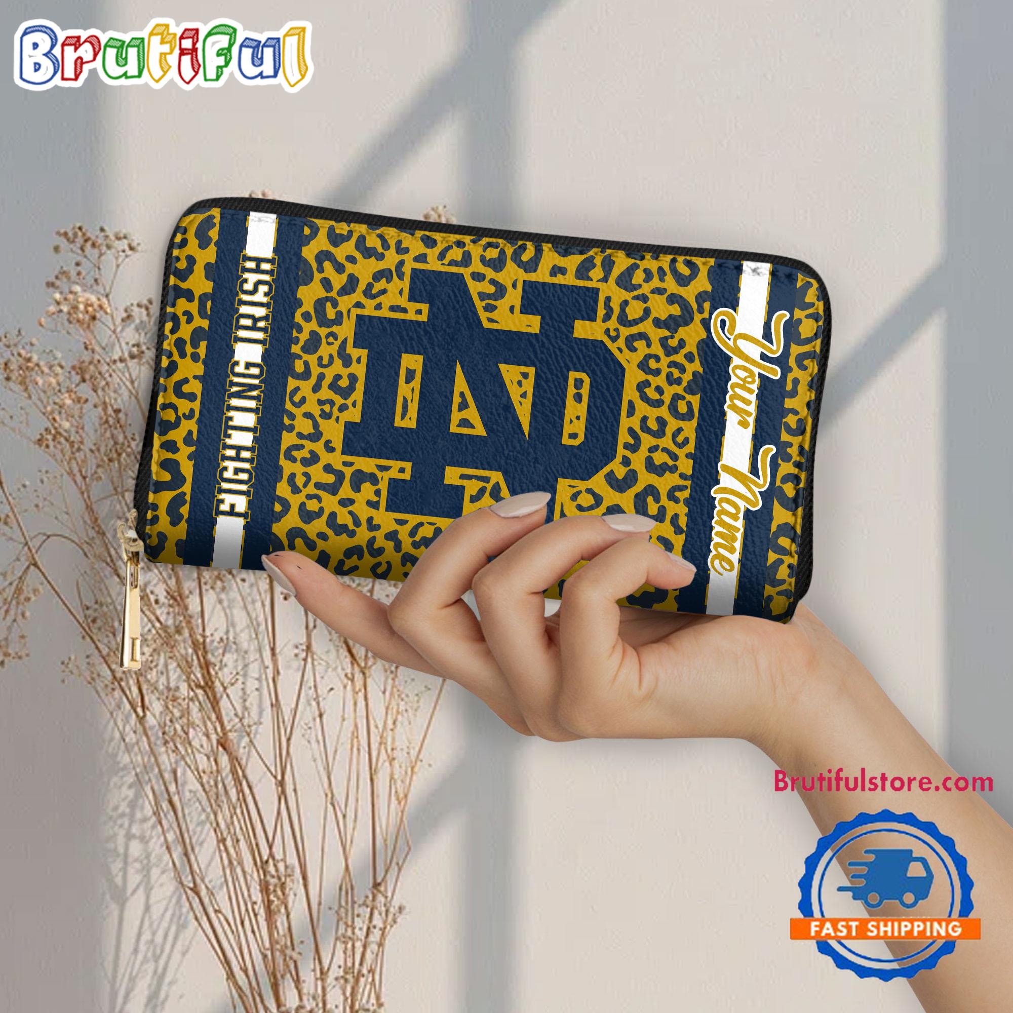 NCAA Notre Dame Fighting Irish Leopard Women's Zip Around Wallet, Sporty Women's Wallet