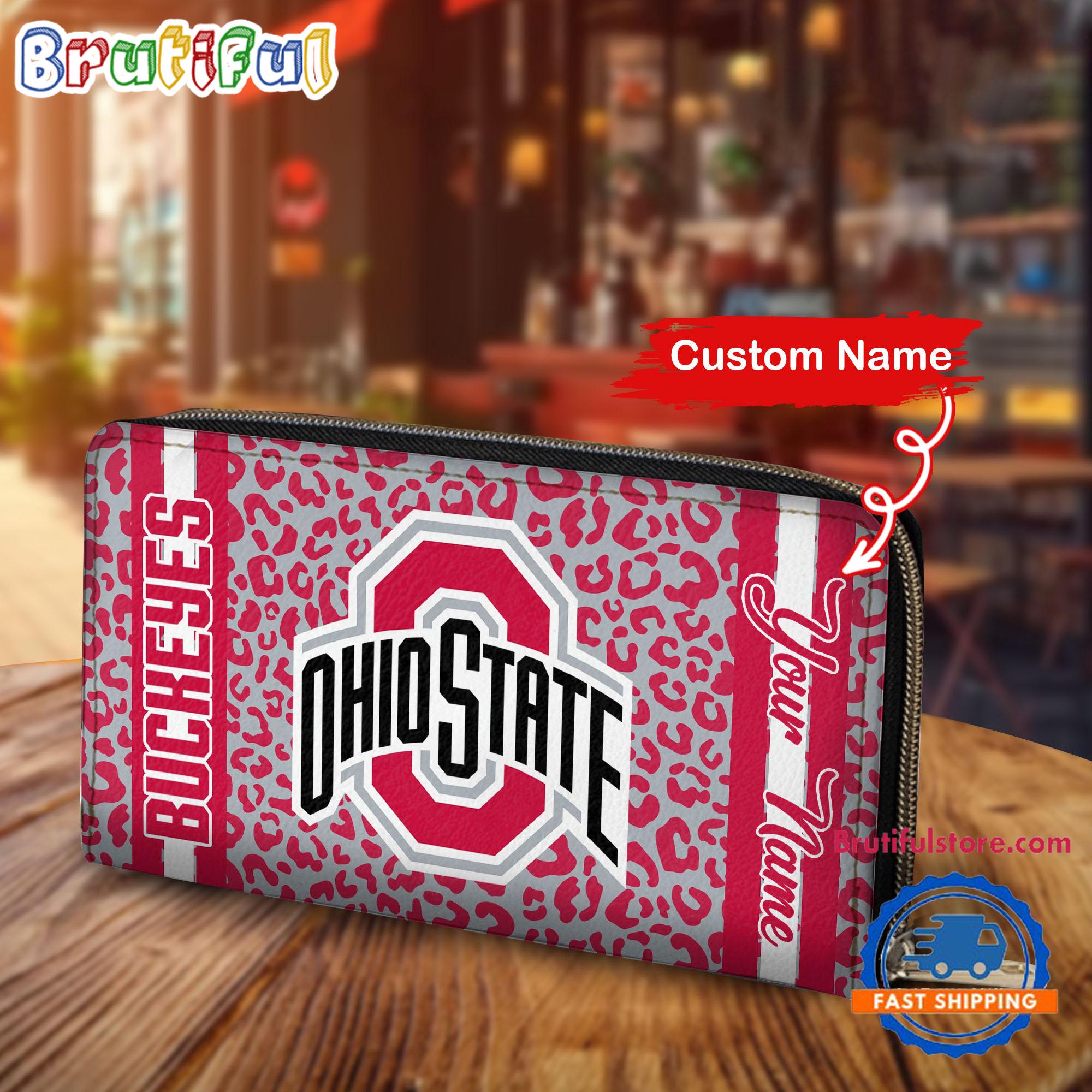 NCAA Ohio State Buckeyes Leopard Women's Zip Around Wallet, Sporty Women's Wallet