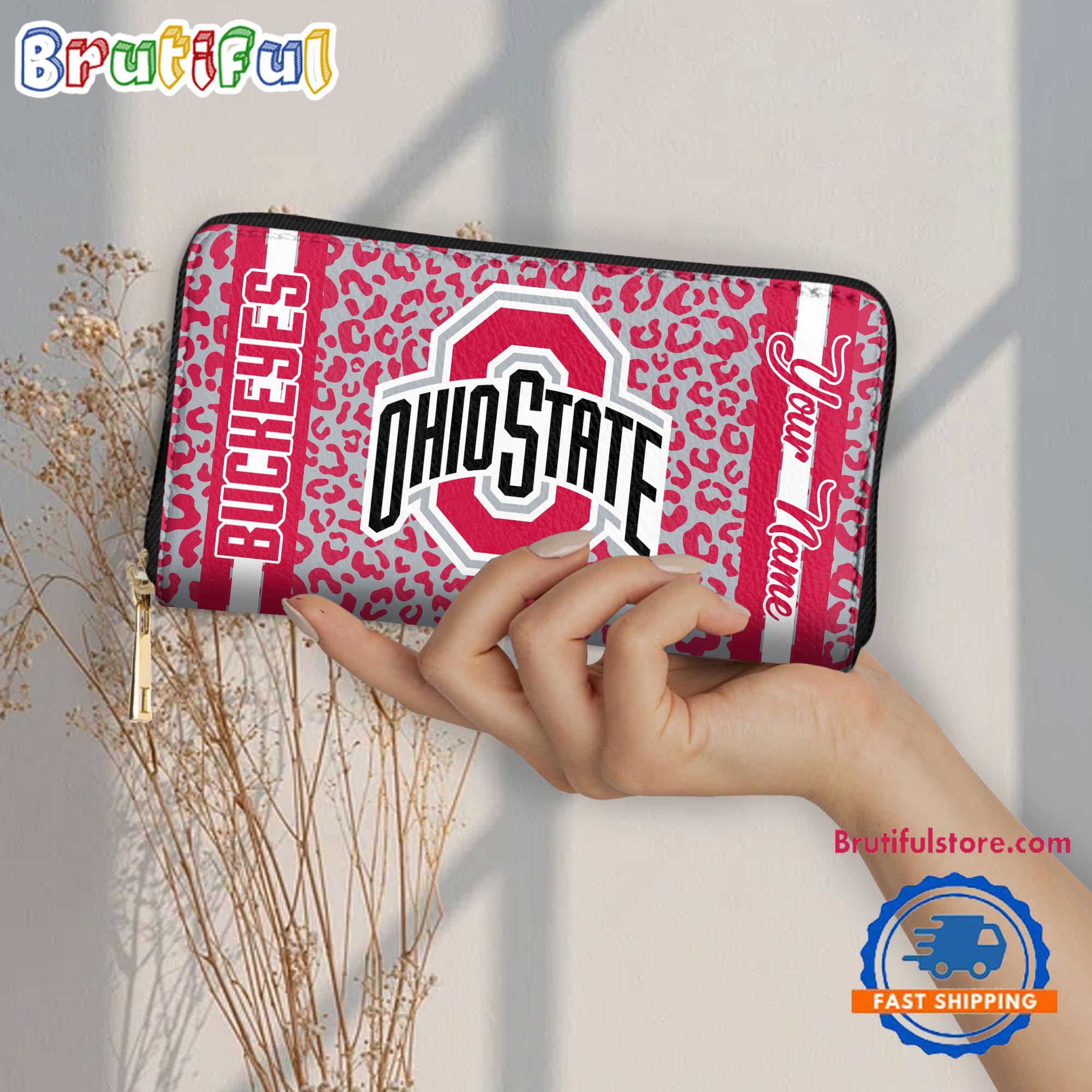 NCAA Ohio State Buckeyes Leopard Women's Zip Around Wallet, Sporty Women's Wallet