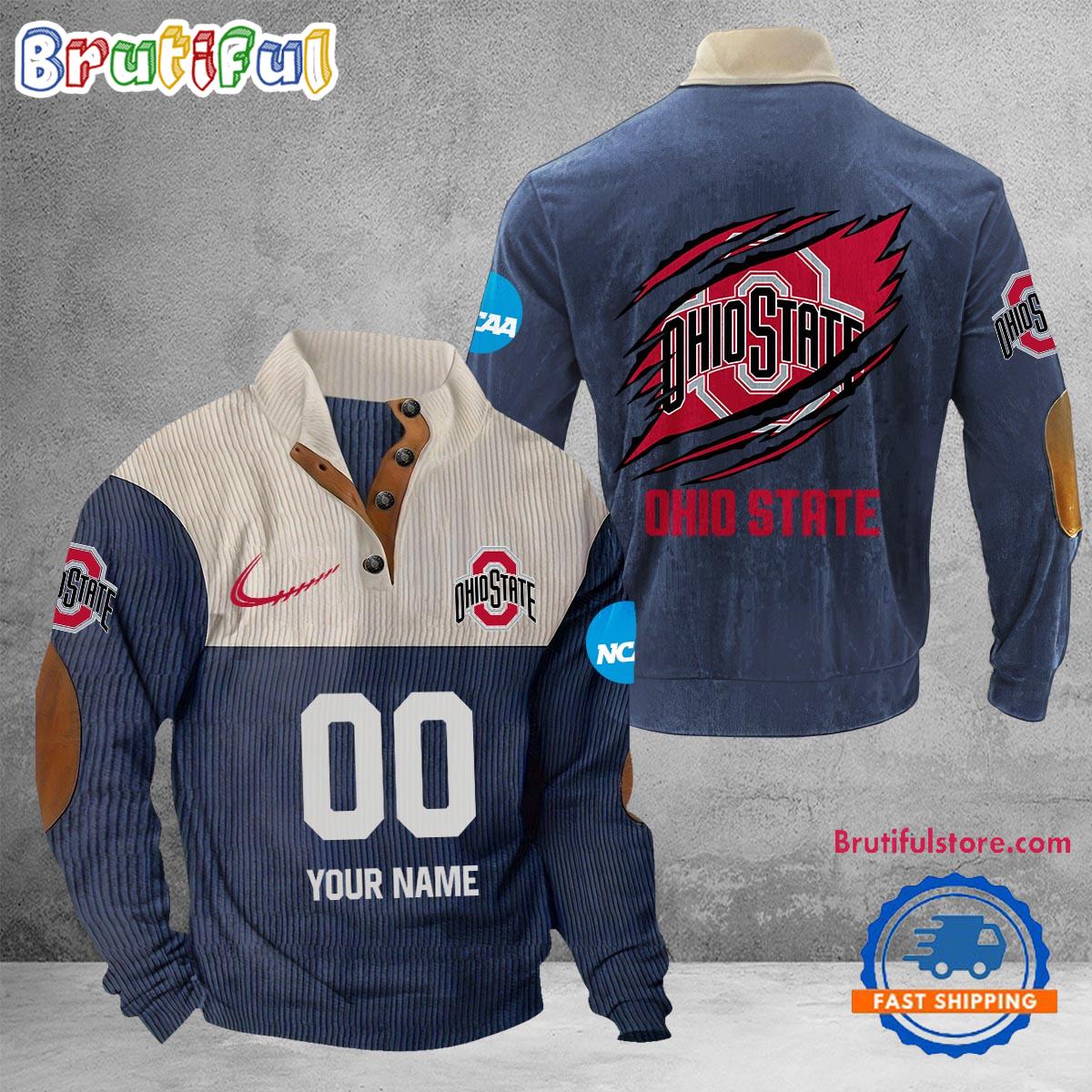 NCAA Ohio State Buckeyes Sport Team Custom Name And Number Buttoned Collar Sweatshirt