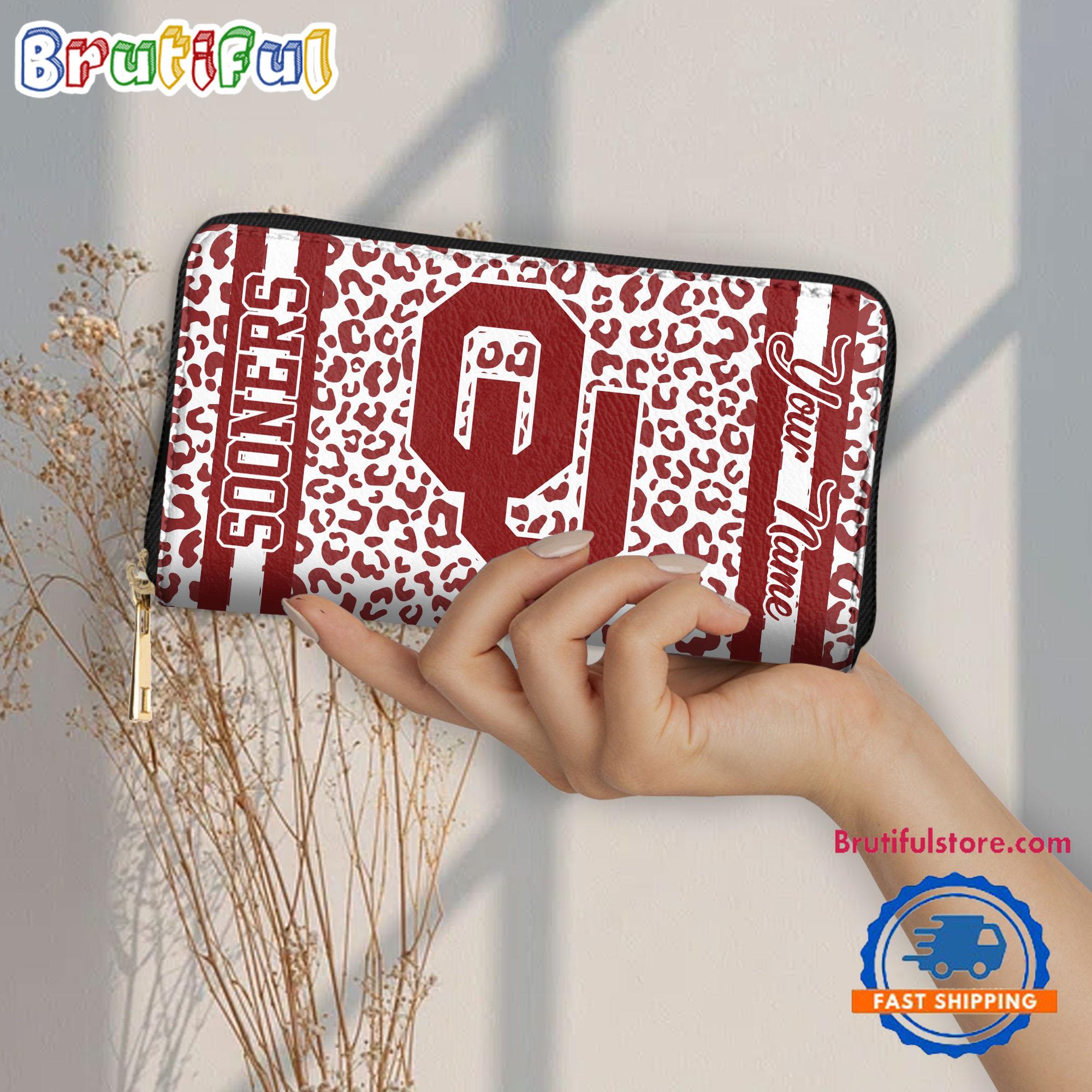NCAA Oklahoma Sooners Leopard Women's Zip Around Wallet, Sporty Women's Wallet
