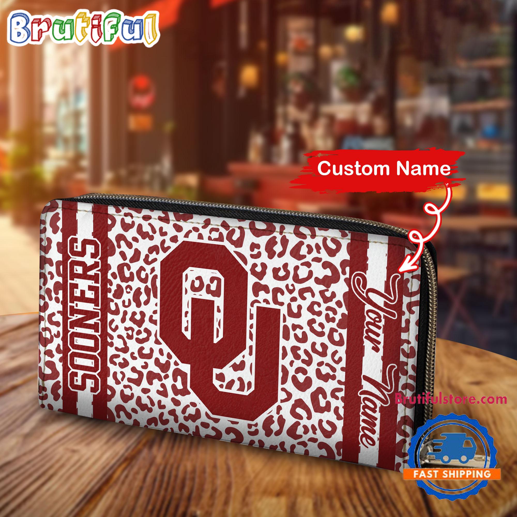 NCAA Oklahoma Sooners Leopard Women's Zip Around Wallet, Sporty Women's Wallet