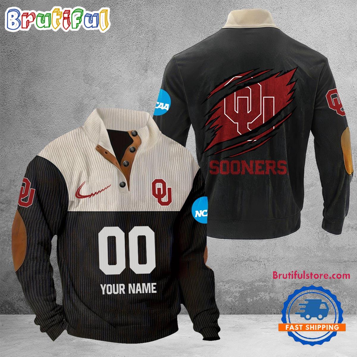 NCAA Oklahoma Sooners Sport Team Custom Name And Number Buttoned Collar Sweatshirt