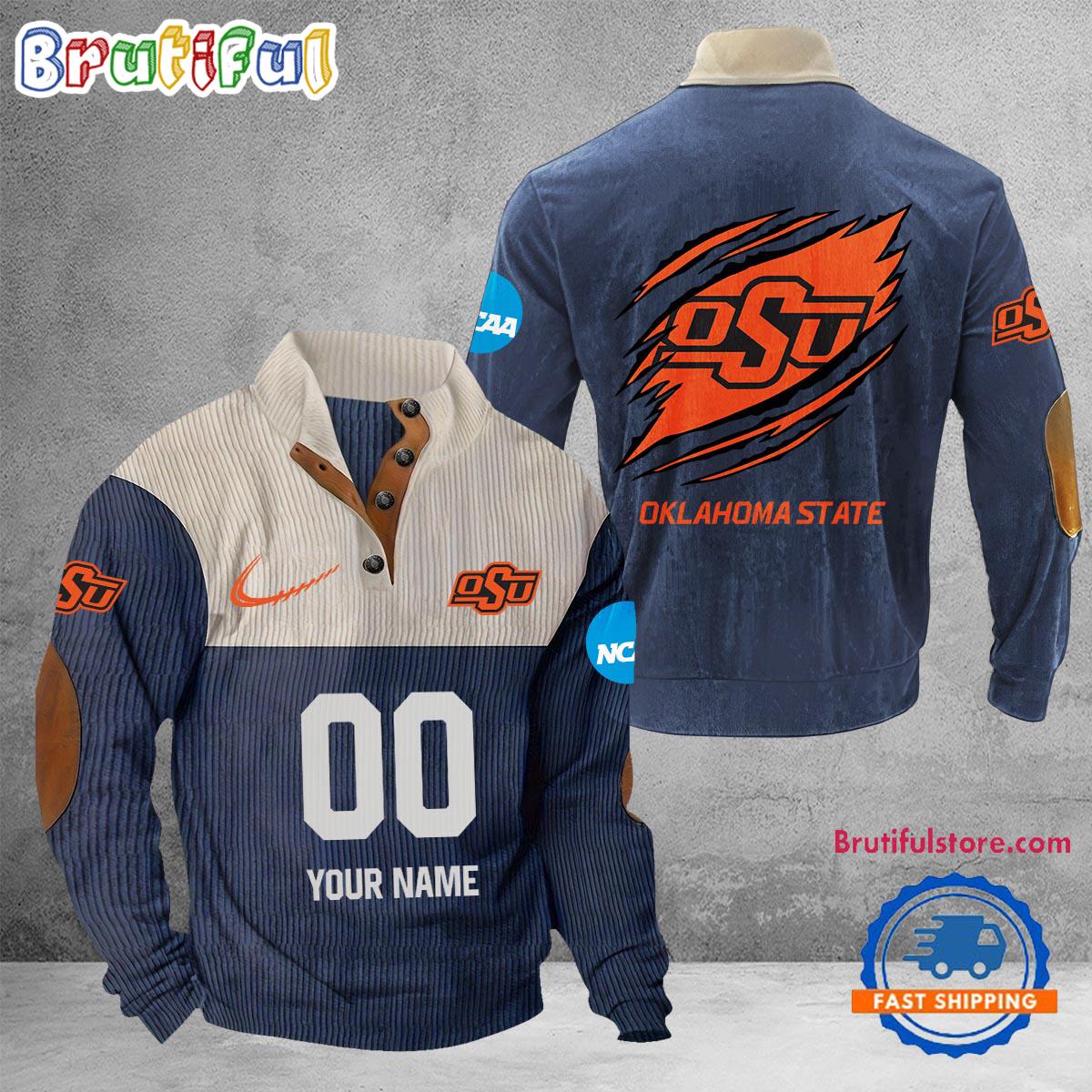 NCAA Oklahoma State Cowboys Sport Team Custom Name And Number Buttoned Collar Sweatshirt