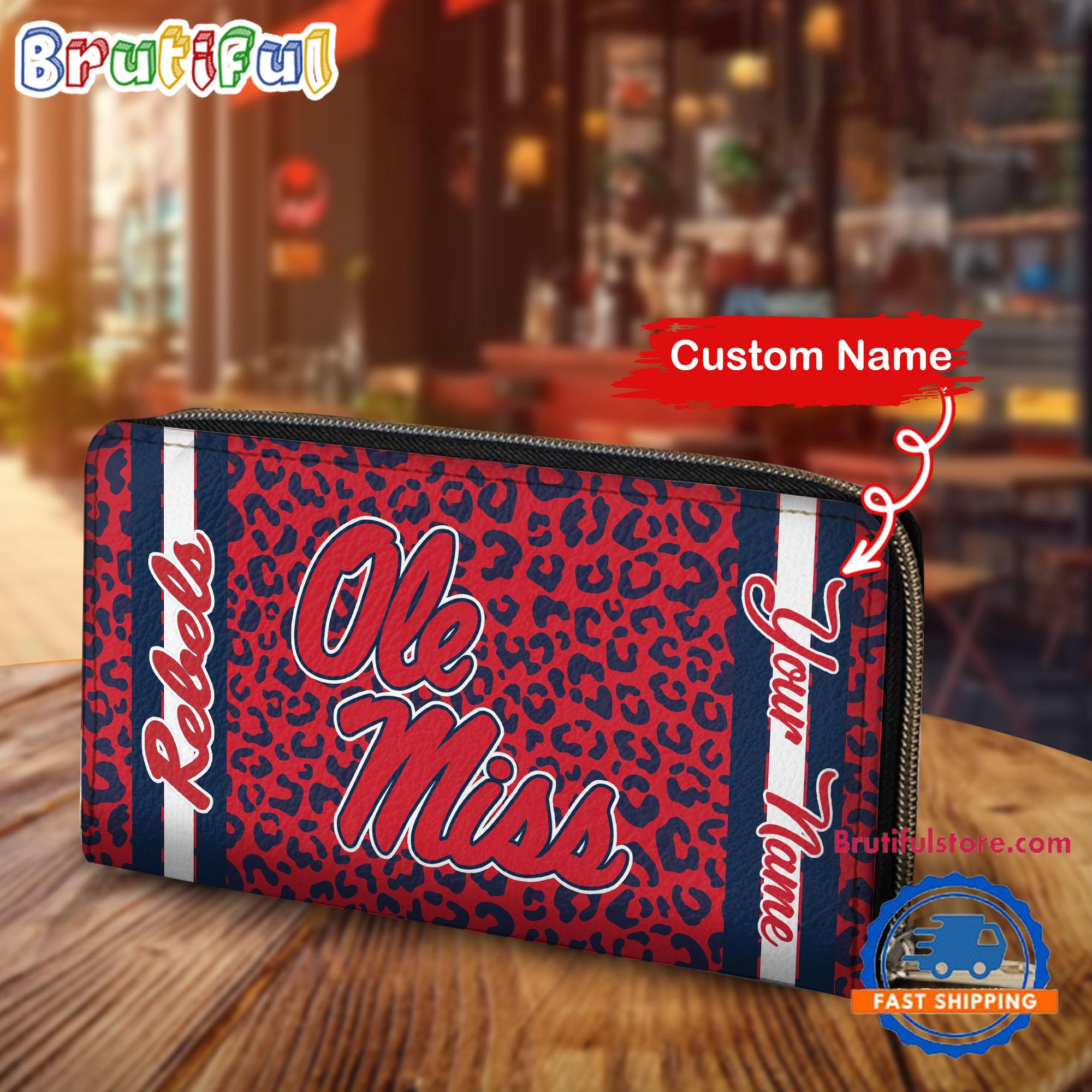 NCAA Ole Miss Rebels Leopard Women's Zip Around Wallet, Sporty Women's Wallet