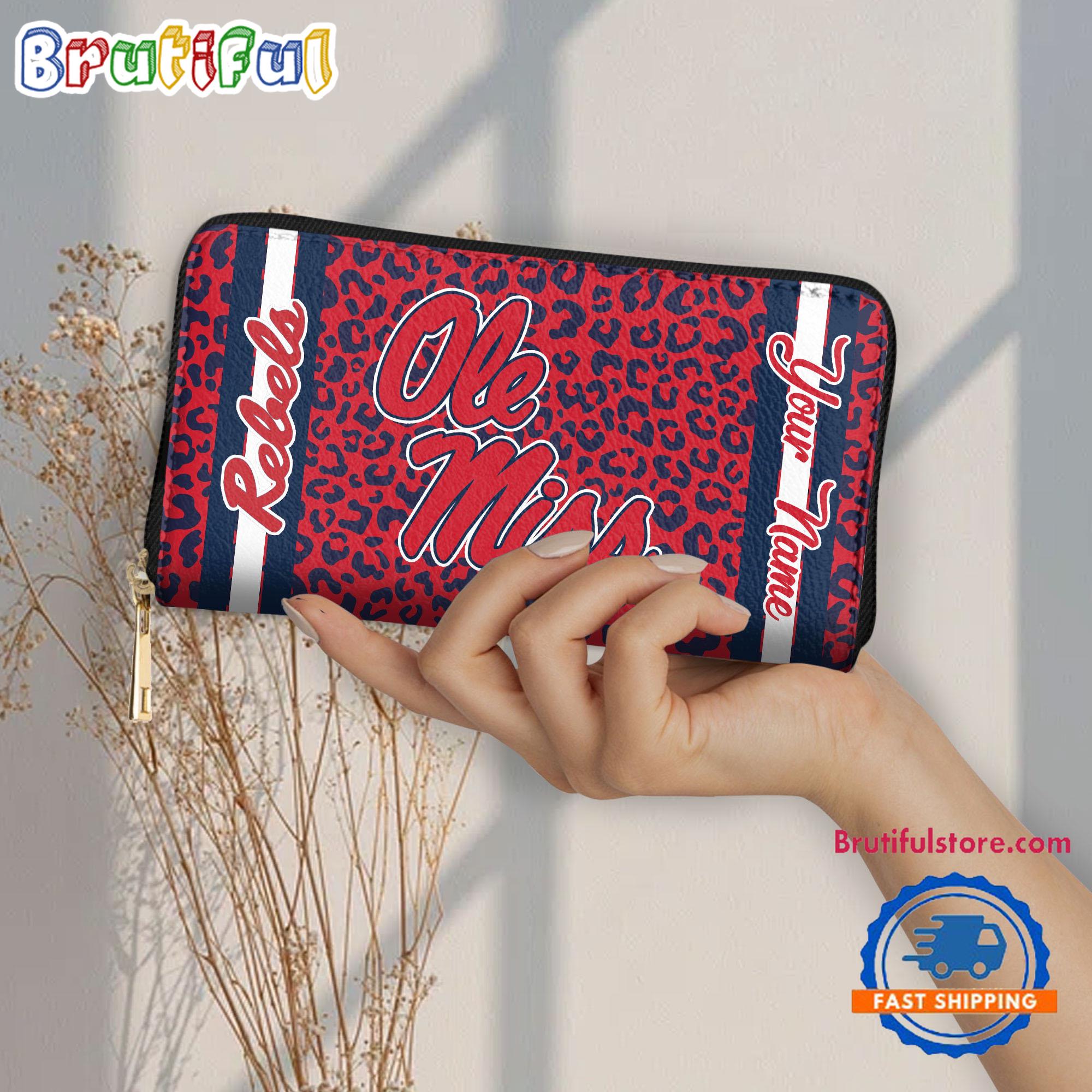 NCAA Ole Miss Rebels Leopard Women's Zip Around Wallet, Sporty Women's Wallet