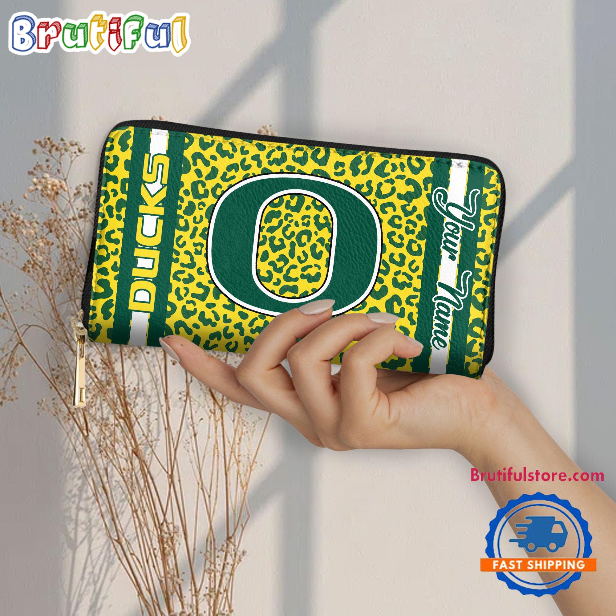 NCAA Oregon Ducks Leopard Women's Zip Around Wallet, Sporty Women's Wallet