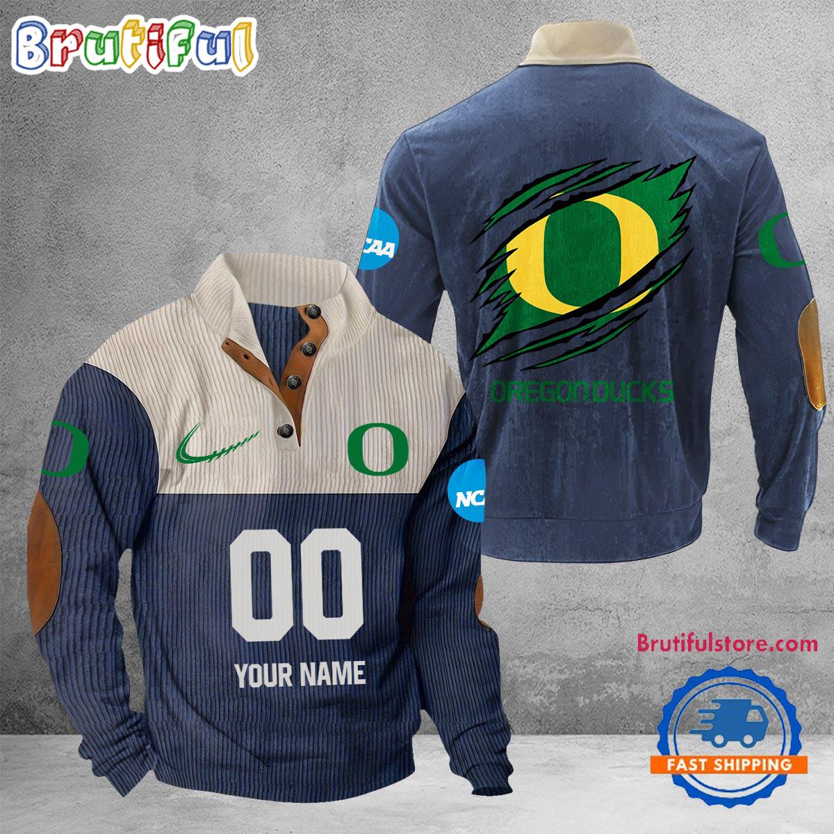 NCAA Oregon Ducks Sport Team Custom Name And Number Buttoned Collar Sweatshirt