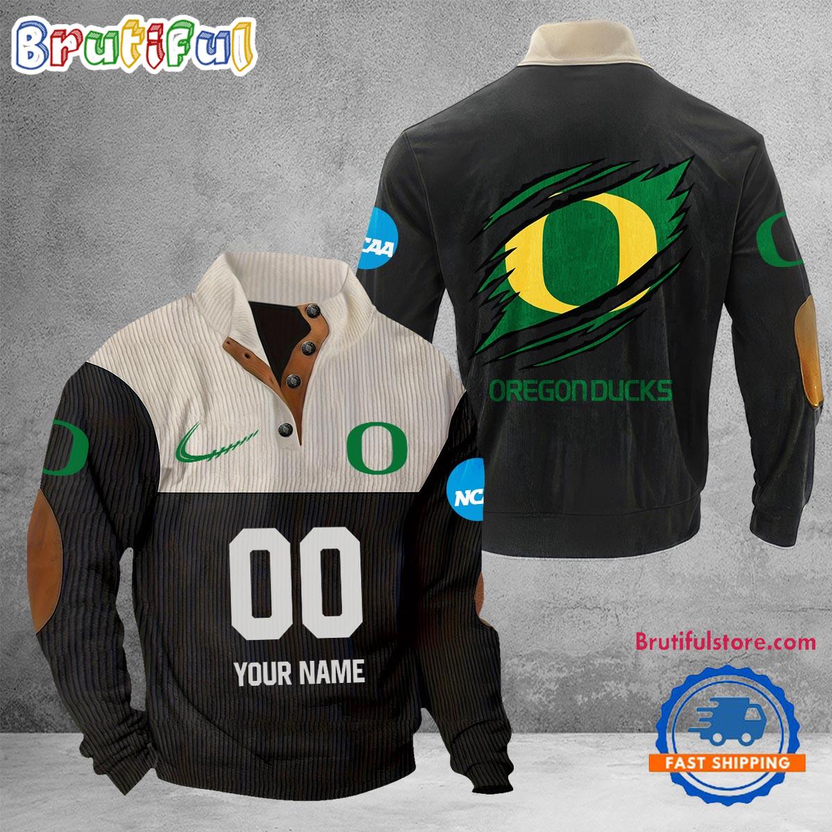 NCAA Oregon Ducks Sport Team Custom Name And Number Buttoned Collar Sweatshirt