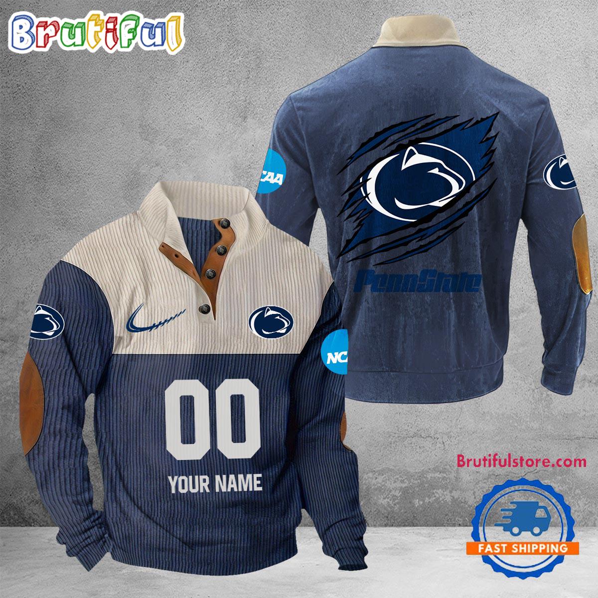 NCAA Penn State Nittany Lions Sport Team Custom Name And Number Buttoned Collar Sweatshirt
