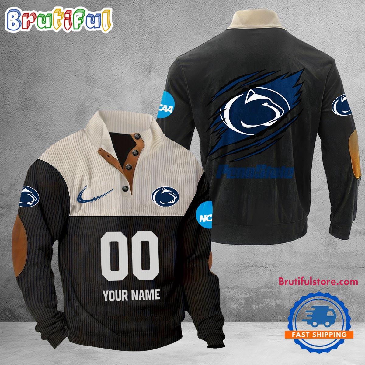 NCAA Penn State Nittany Lions Sport Team Custom Name And Number Buttoned Collar Sweatshirt