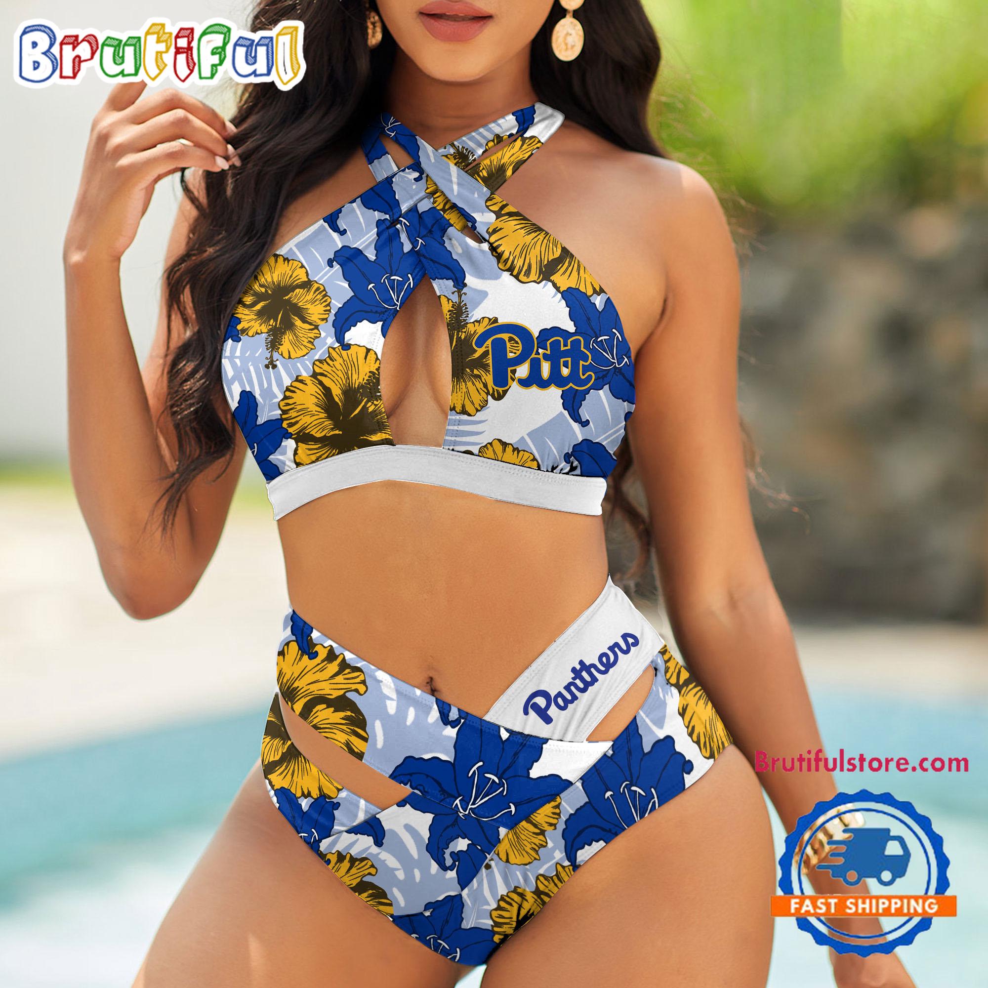 NCAA Pittsburgh Panthers Hawaiian Pattern Summer Beach Women's Bikini Set