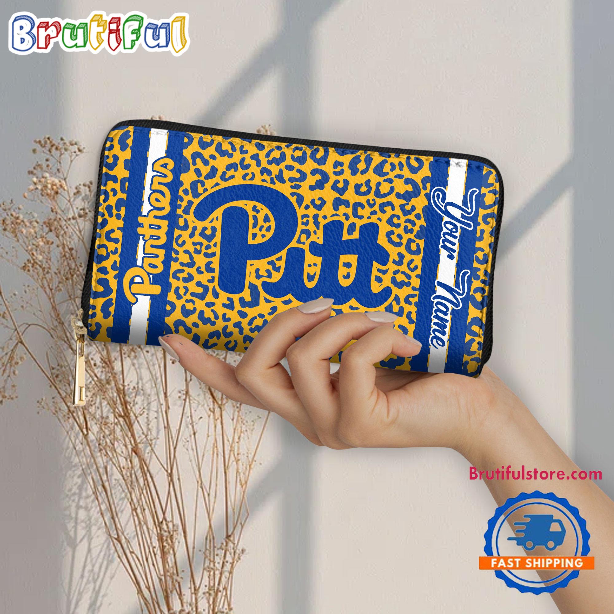 NCAA Pittsburgh Panthers Leopard Women's Zip Around Wallet, Sporty Women's Wallet
