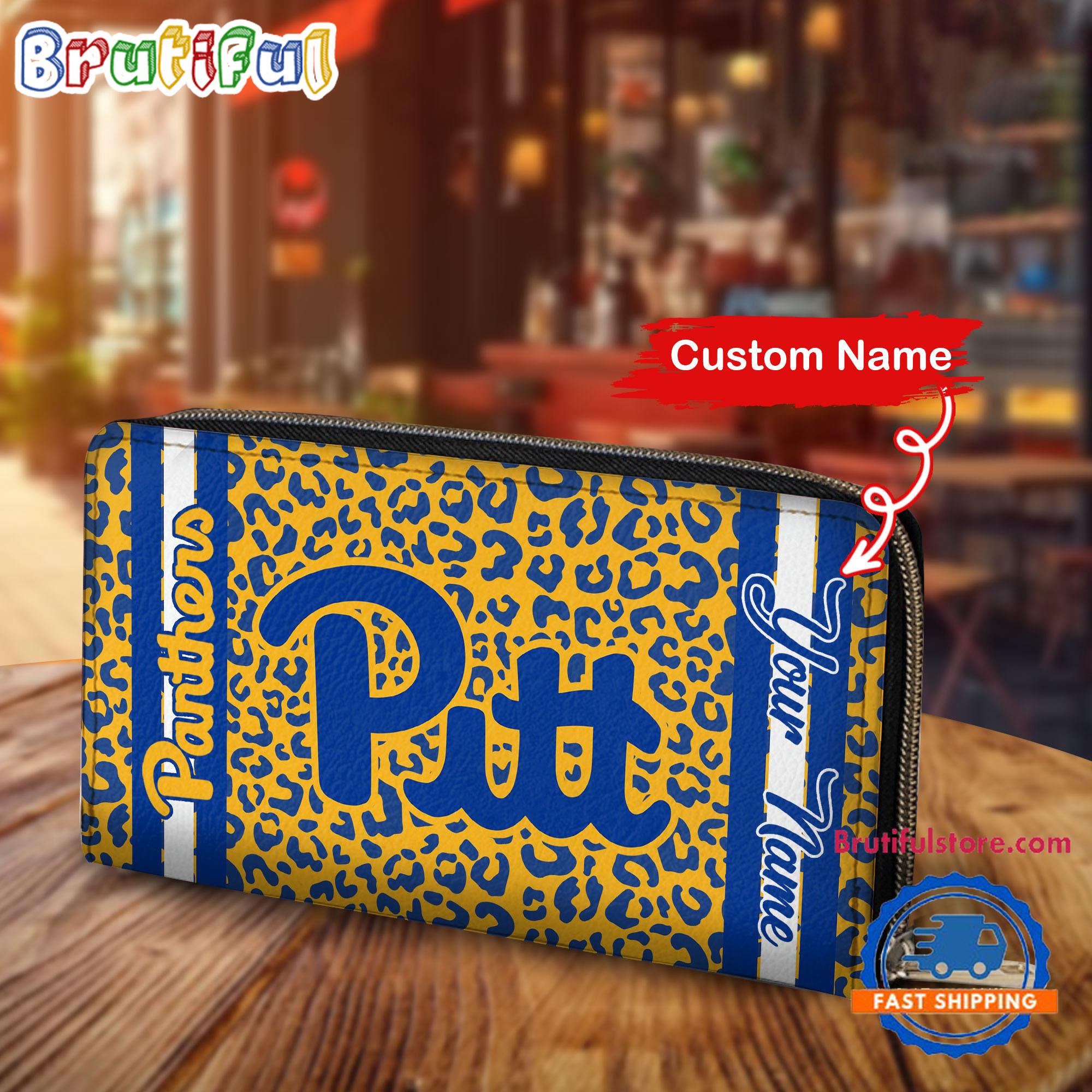 NCAA Pittsburgh Panthers Leopard Women's Zip Around Wallet, Sporty Women's Wallet