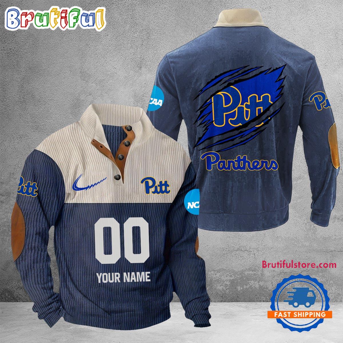 NCAA Pittsburgh Panthers Sport Team Custom Name And Number Buttoned Collar Sweatshirt