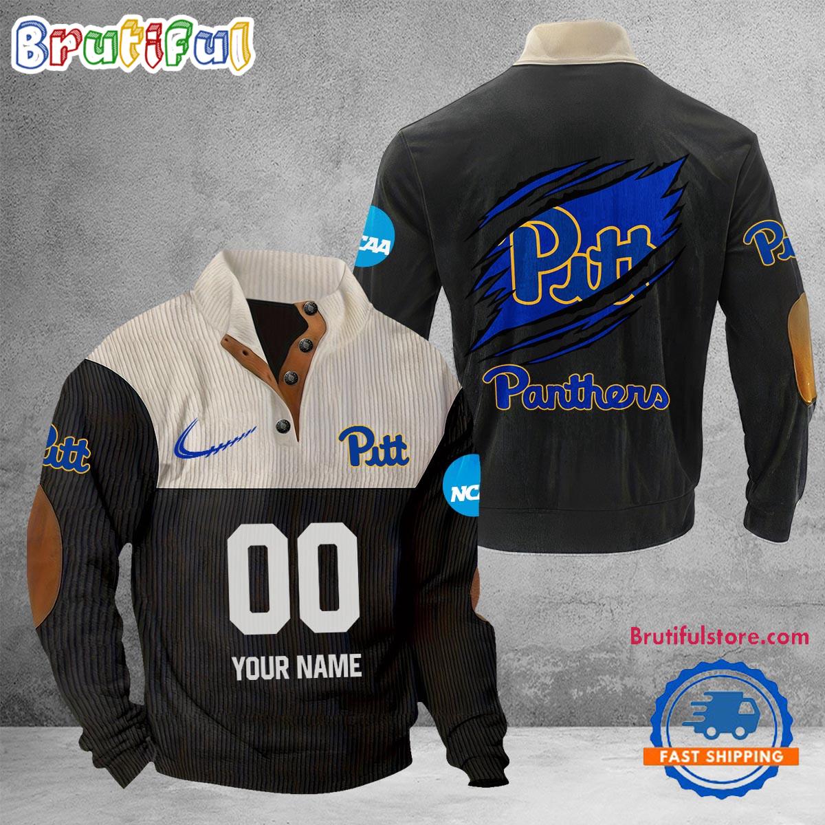 NCAA Pittsburgh Panthers Sport Team Custom Name And Number Buttoned Collar Sweatshirt