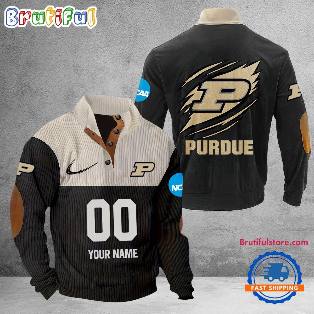 NCAA Purdue Boilermakers Sport Team Custom Name And Number Buttoned Collar Sweatshirt