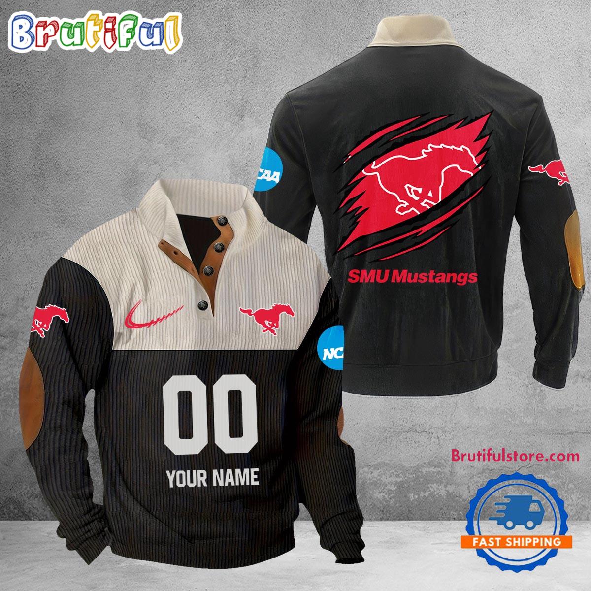 NCAA SMU Mustangs Sport Team Custom Name And Number Buttoned Collar Sweatshirt