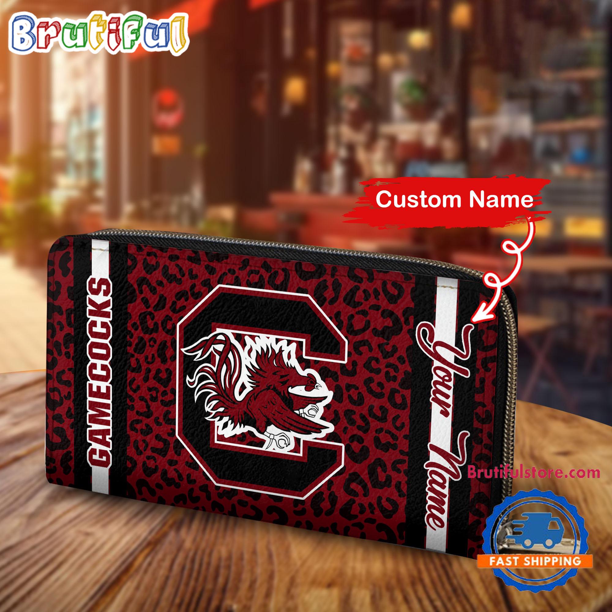 NCAA South Carolina Gamecocks Leopard Women's Zip Around Wallet, Sporty Women's Wallet