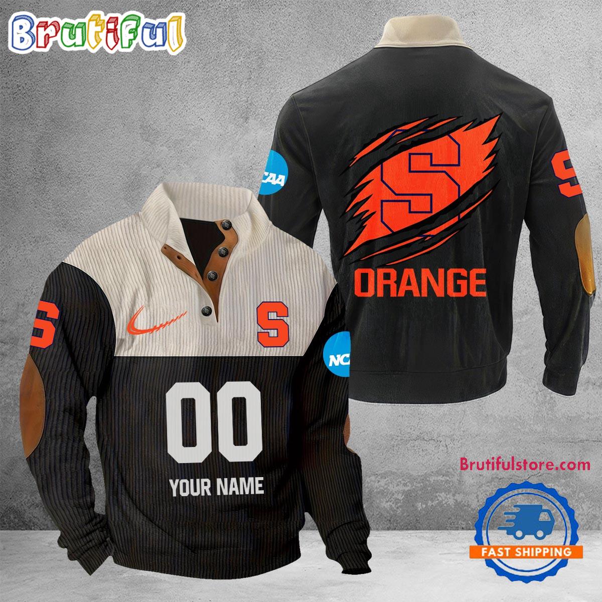 NCAA Syracuse Orange Sport Team Custom Name And Number Buttoned Collar Sweatshirt