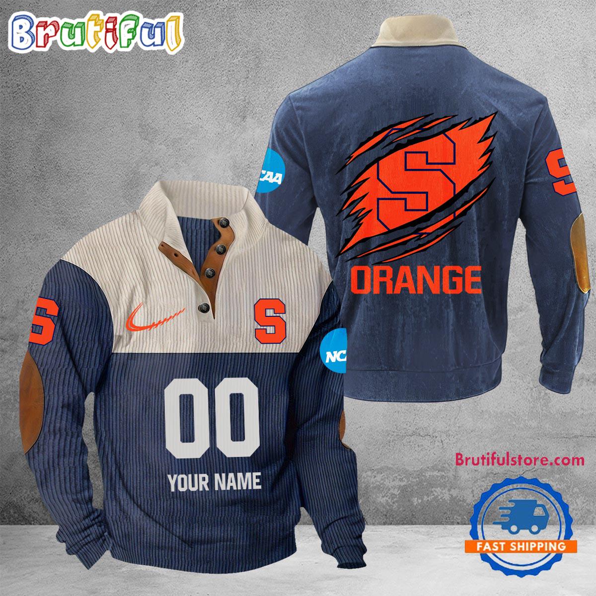 NCAA Syracuse Orange Sport Team Custom Name And Number Buttoned Collar Sweatshirt