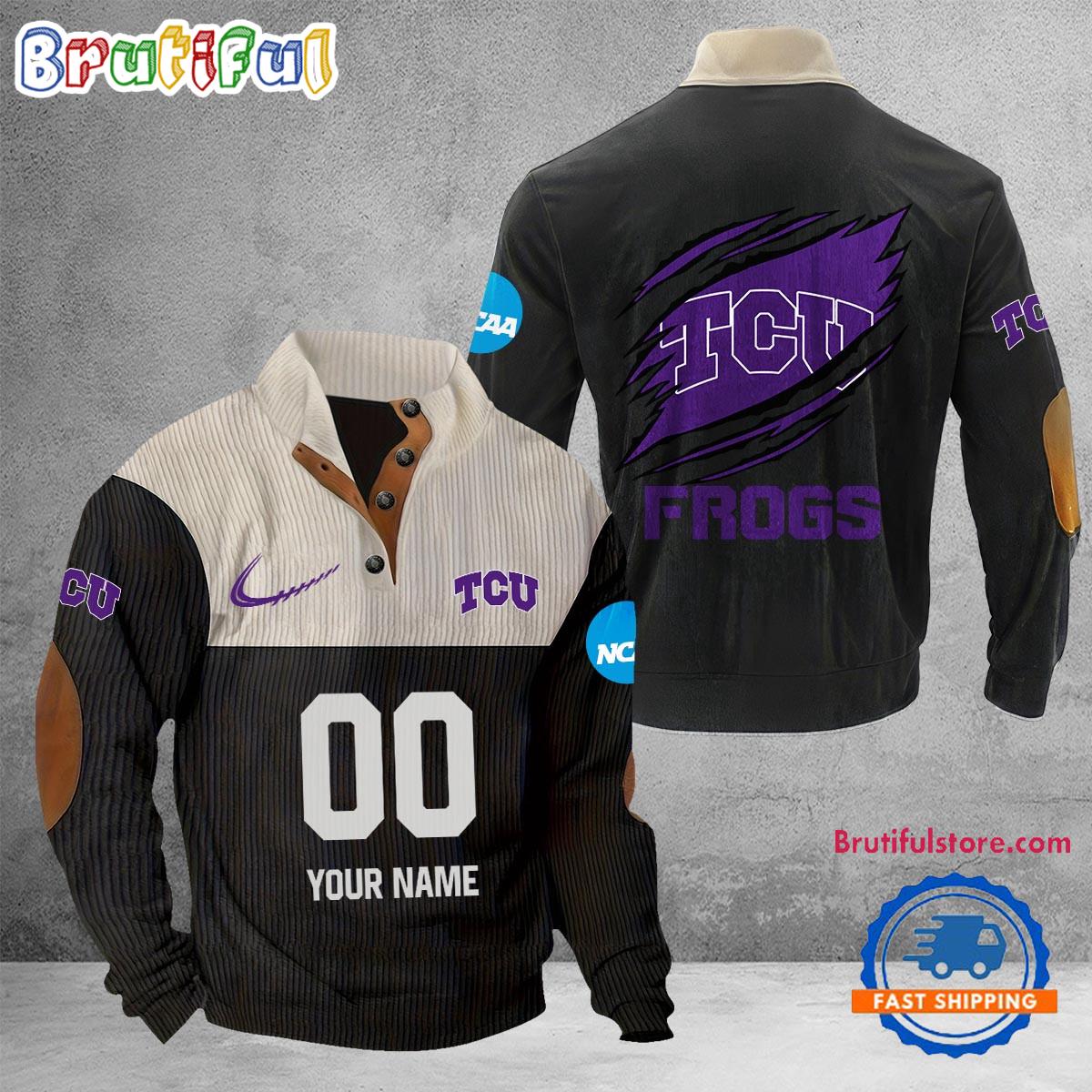 NCAA TCU Horned Frogs Sport Team Custom Name And Number Buttoned Collar Sweatshirt