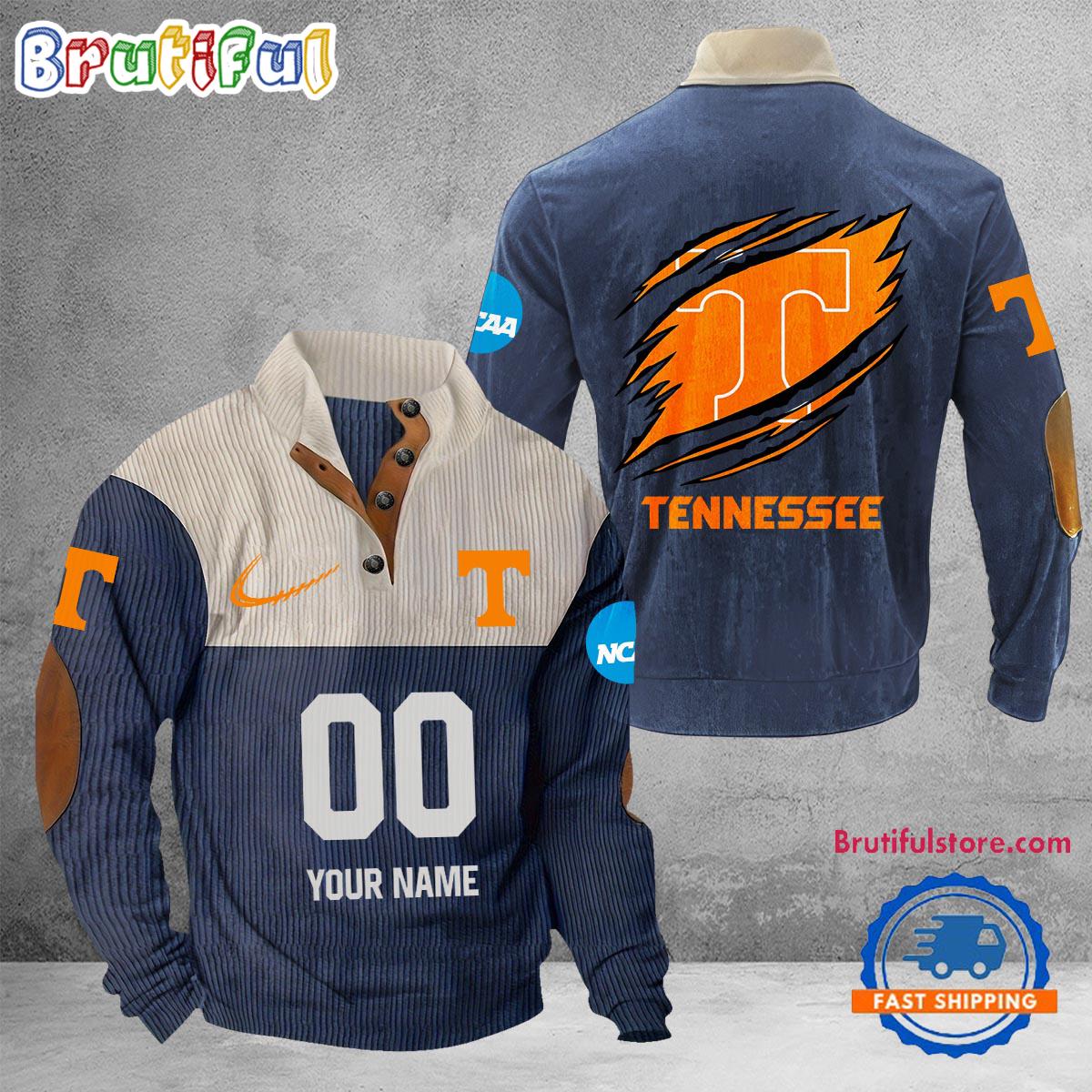 NCAA Tennessee Volunteers Sport Team Custom Name And Number Buttoned Collar Sweatshirt