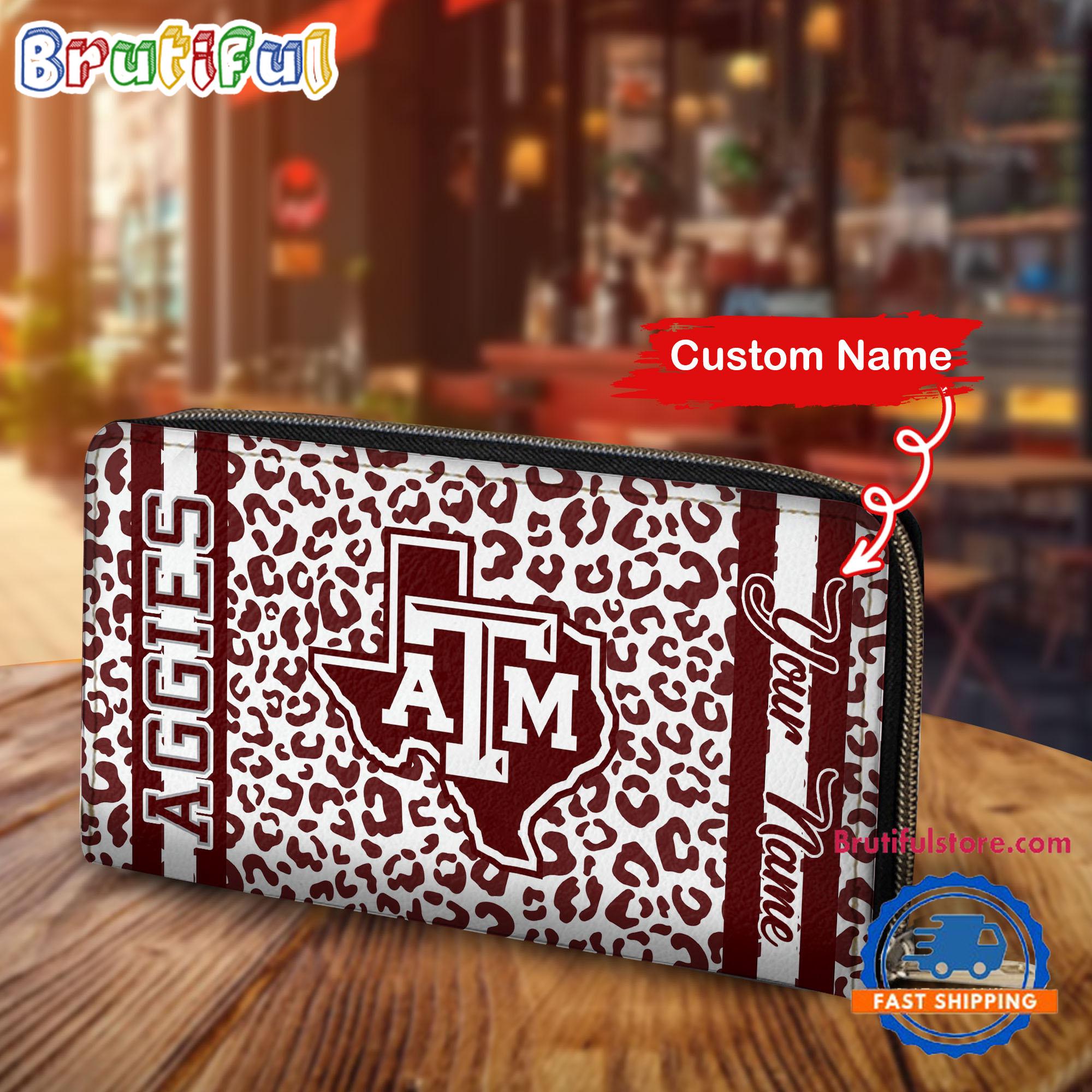 NCAA Texas A&M Aggies Leopard Women's Zip Around Wallet, Sporty Women's Wallet