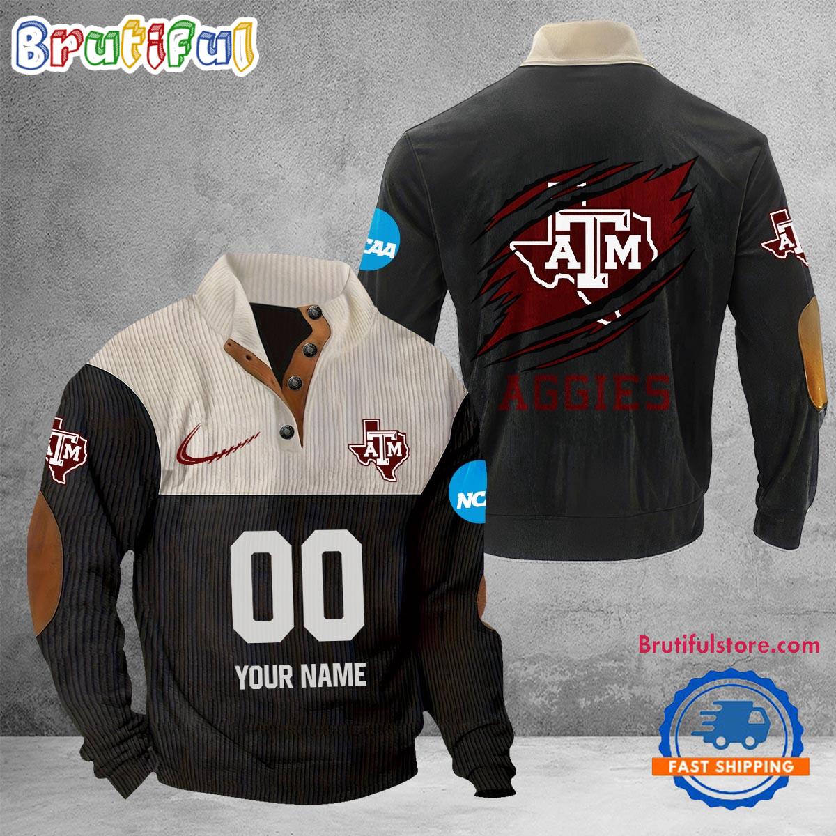 NCAA Texas AM Aggies Sport Team Custom Name And Number Buttoned Collar Sweatshirt