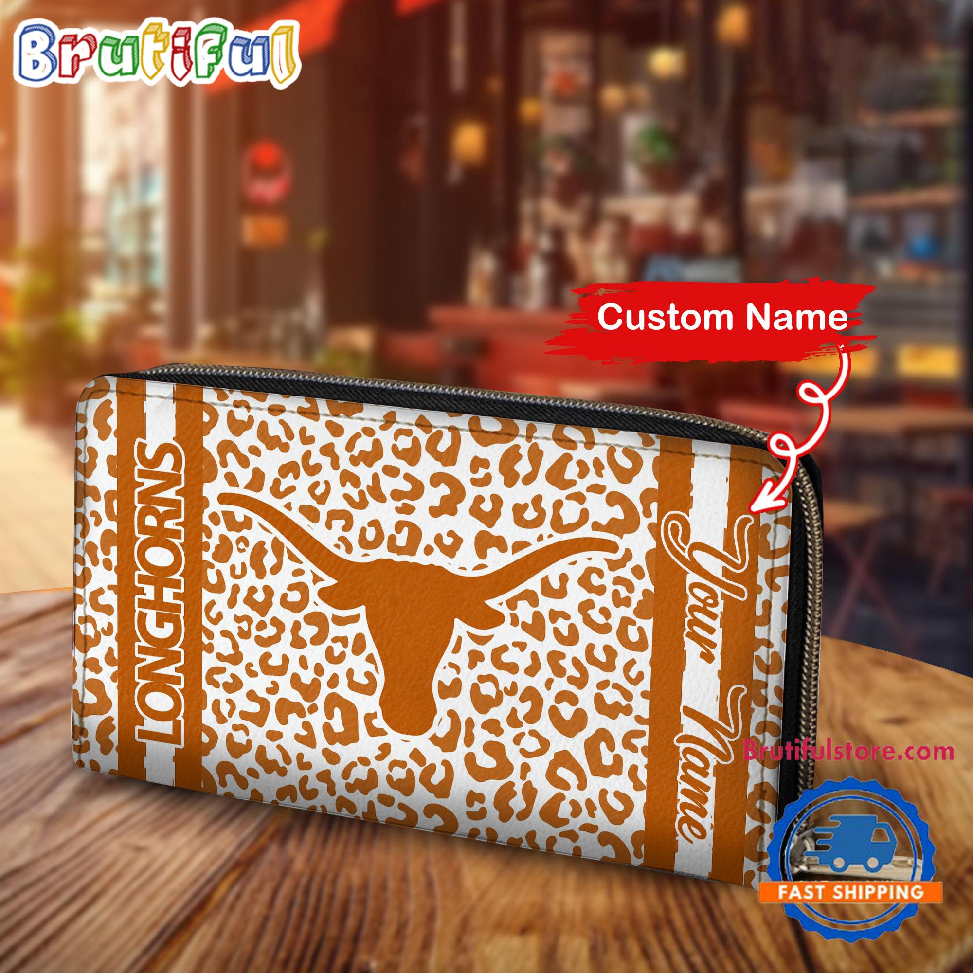 NCAA Texas Longhorns Leopard Women's Zip Around Wallet, Sporty Women's Wallet
