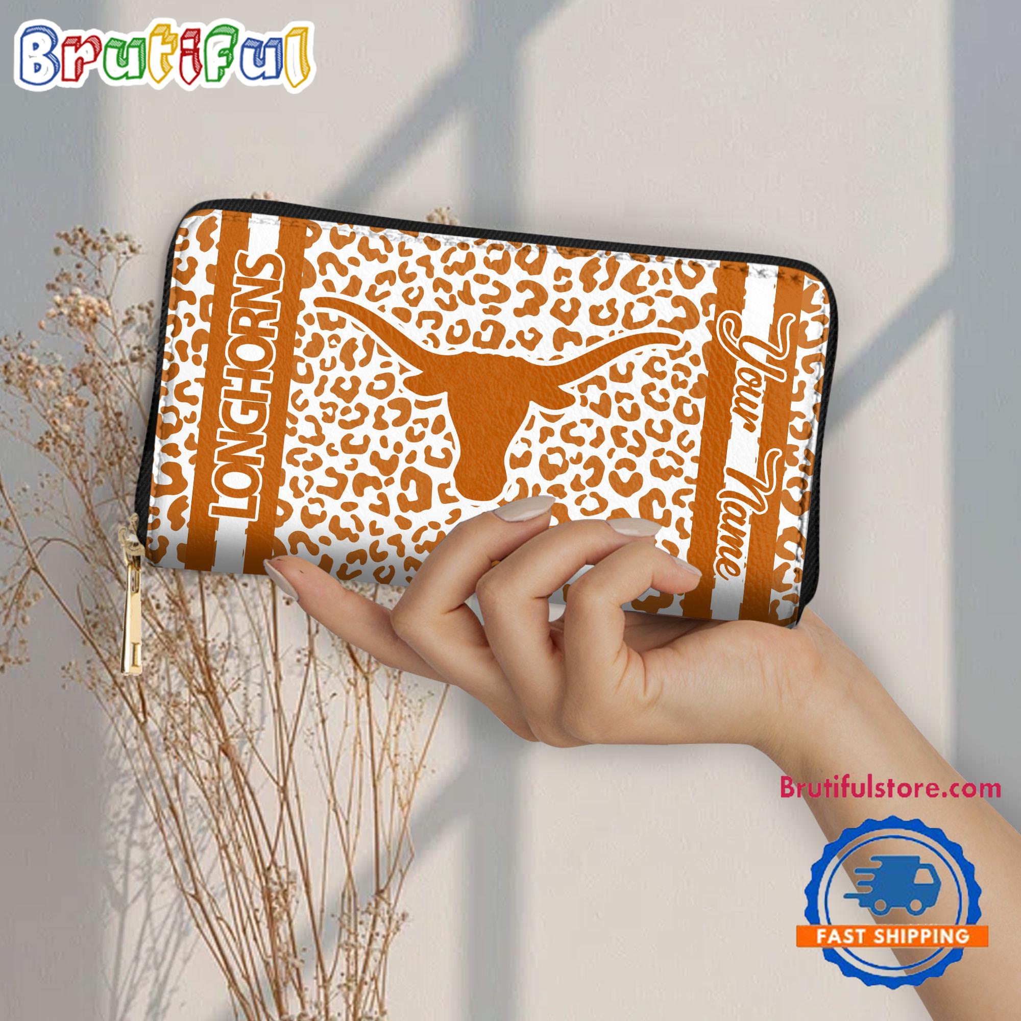 NCAA Texas Longhorns Leopard Women's Zip Around Wallet, Sporty Women's Wallet